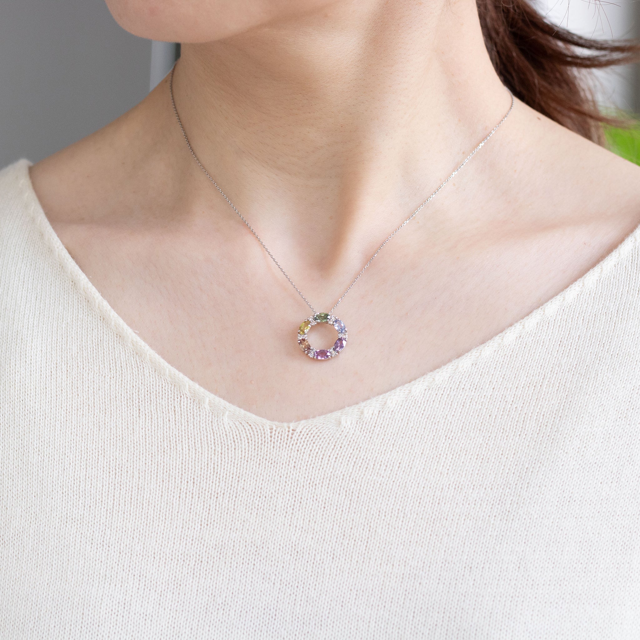 サファイア/ダイヤモンド プラチナネックレス(マルチカラー/9月誕生石)《26A00603》