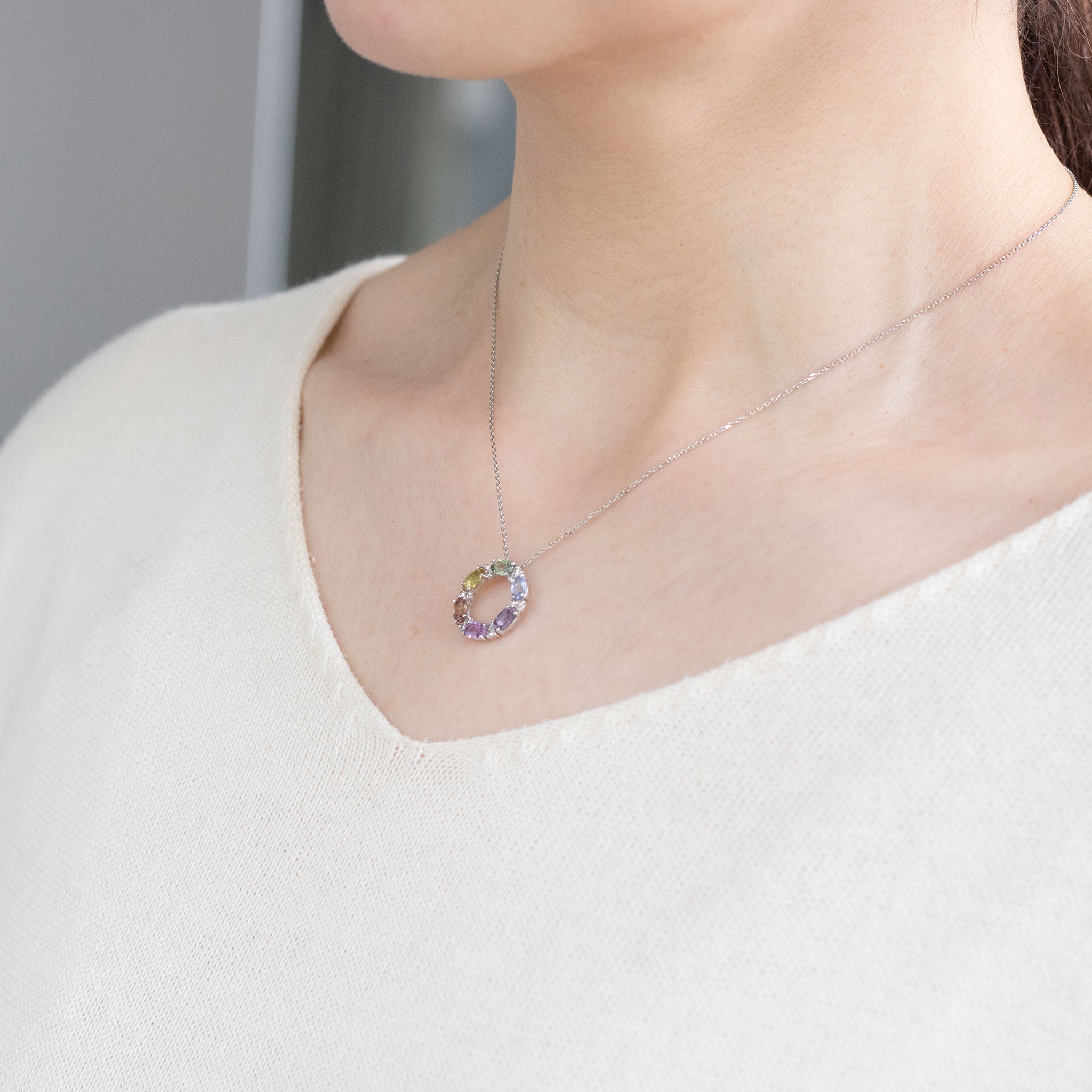 サファイア/ダイヤモンド プラチナネックレス(マルチカラー/9月誕生石)《26A00603》