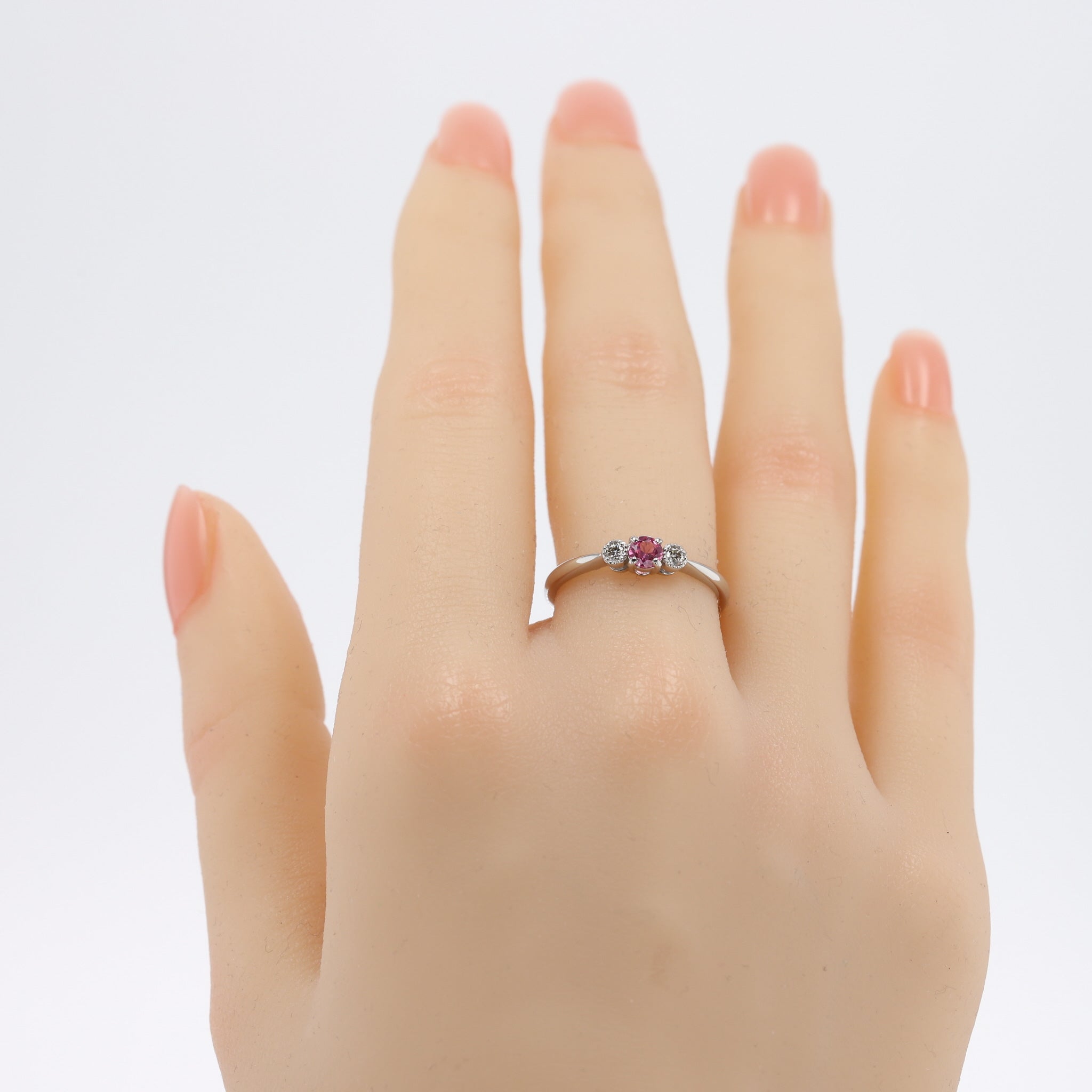 ピンクスピネル/ダイヤモンド プラチナリング(8月誕生石)《26A00606》