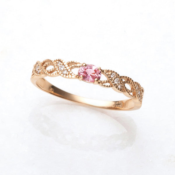 パパラチアサファイア/ダイヤモンド K18リング(9月誕生石/鑑別書付