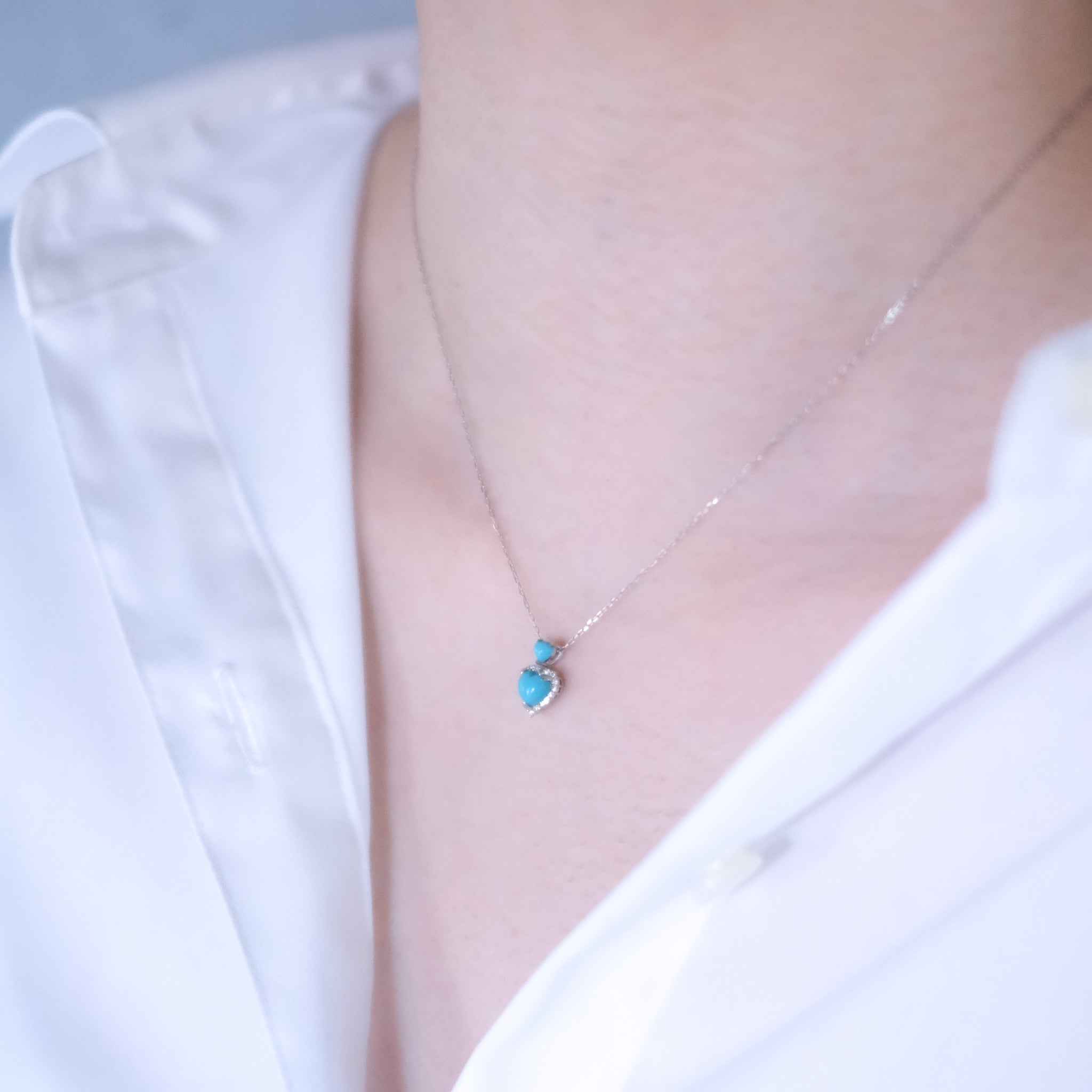 【限定5点】トルコ石/ダイヤモンド プラチナネックレス(ハートシェイプ/12月誕生石)《26A01102》