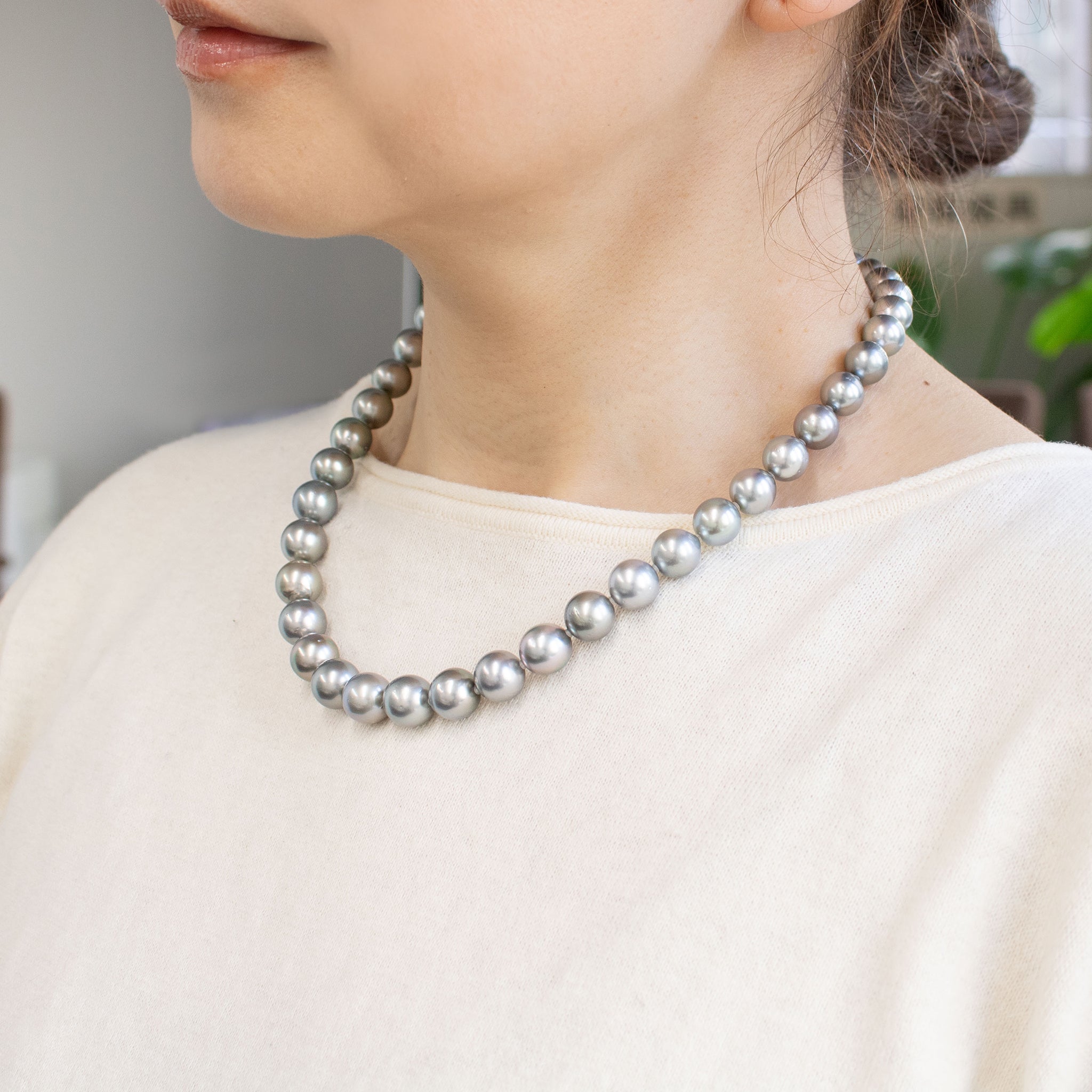 【限定5点】パール ネックレス(黒蝶真珠/8～10mm/グレー系/6月誕生石/真珠鑑別鑑定書付)《26A01106》