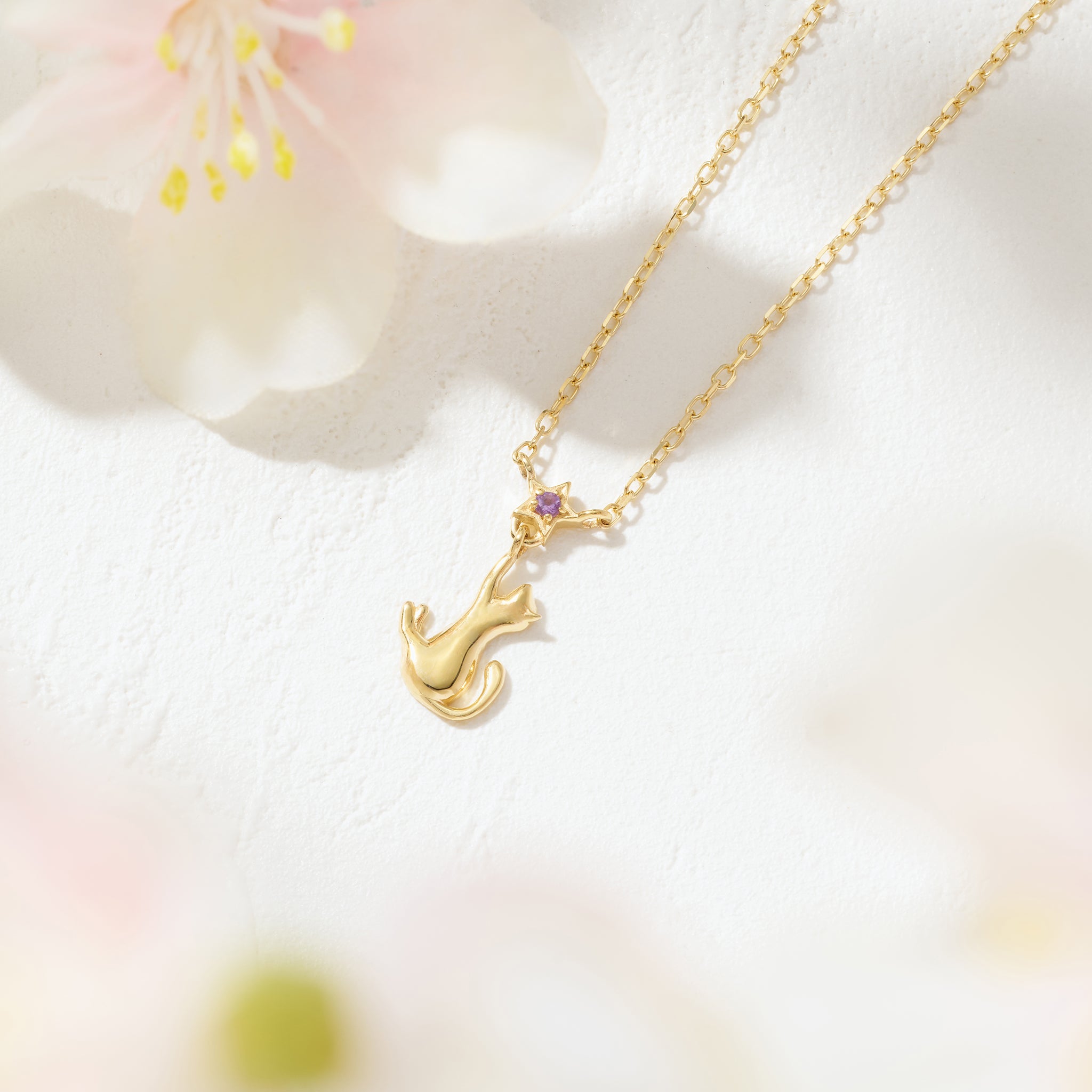 アメシスト K10ネックレス(ネコモチーフ/2月誕生石)《26A01201》