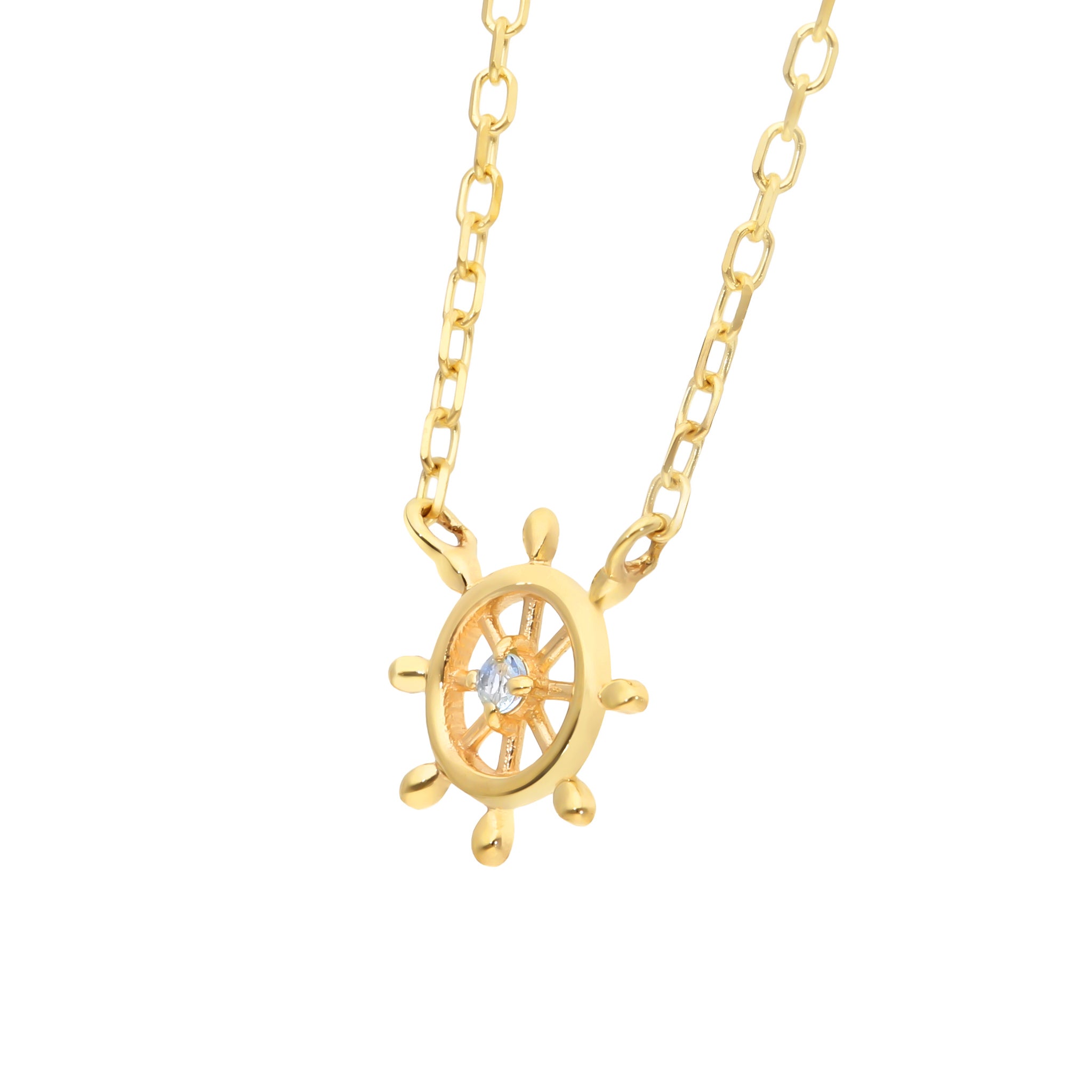 アクアマリン K10ネックレス(舵輪モチーフ/3月誕生石)《26A01203》