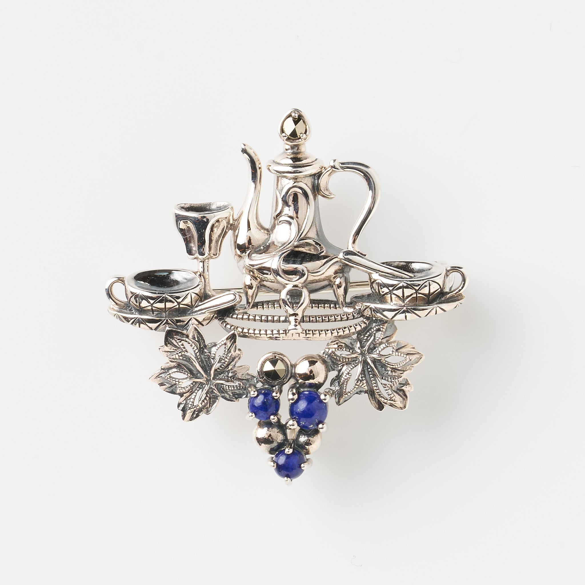 ラピスラズリ/マルカジット シルバーブローチ兼ペンダントトップ(モネ「昼食」モチーフ)《26A01401》