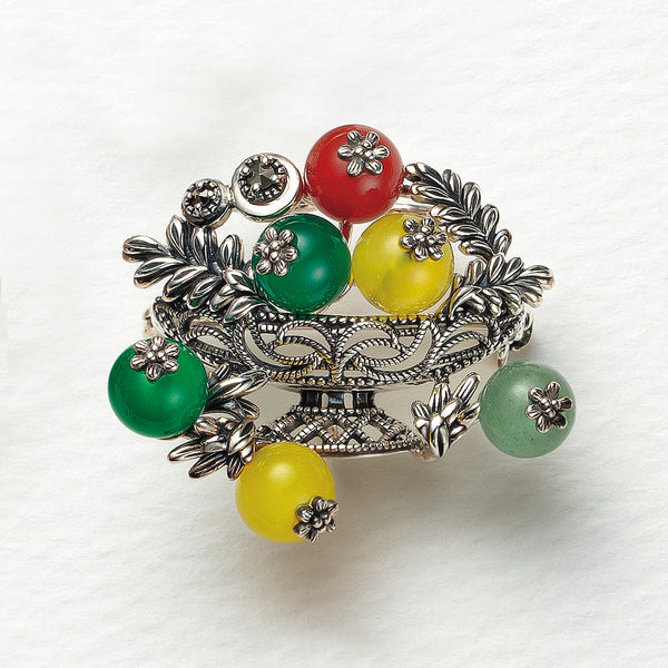 グリーンカルセドニー/イエローカルセドニー シルバーブローチ兼