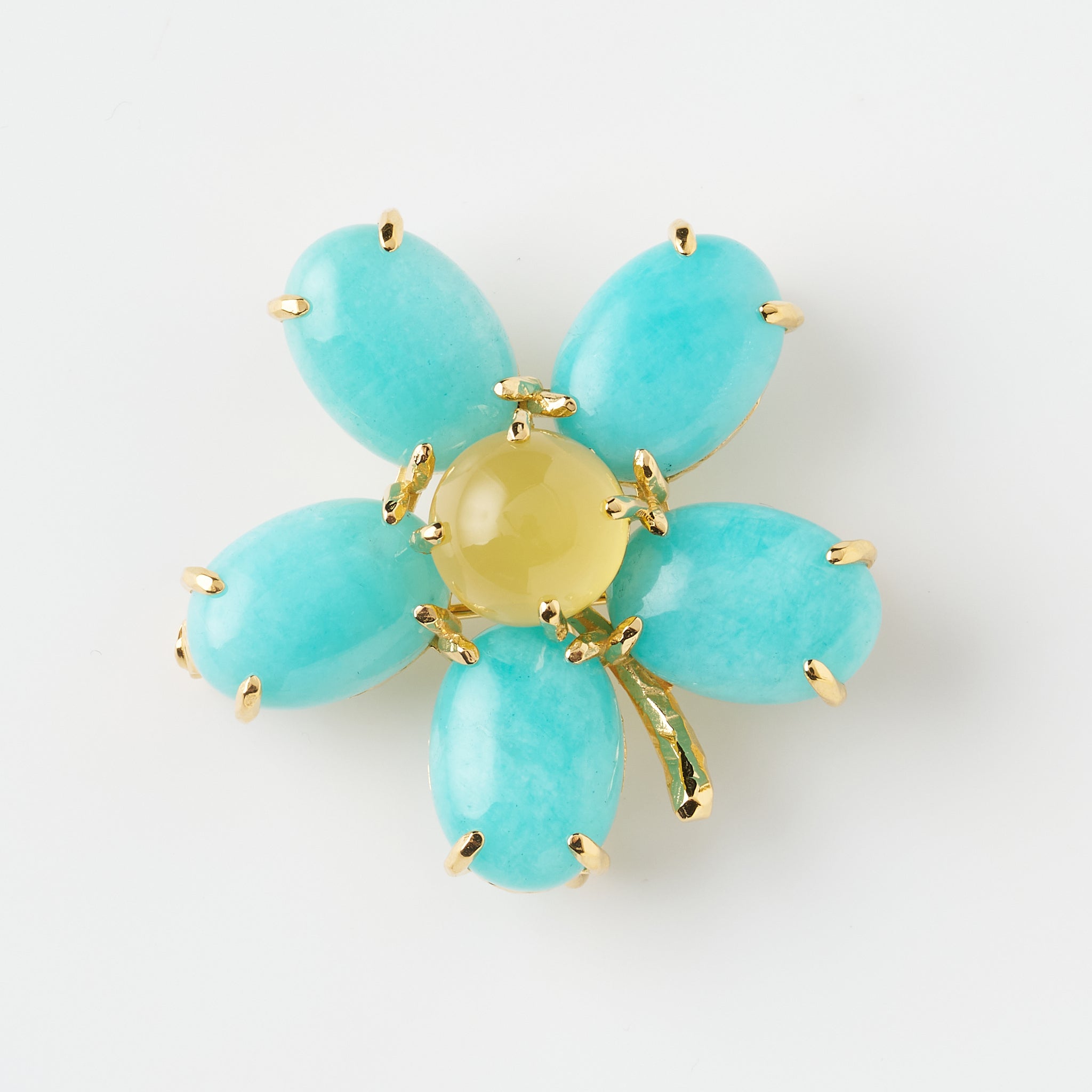 アマゾナイト/イエローカルセドニー シルバーブローチ兼ペンダントトップ(フラワーモチーフ)《26A01412》