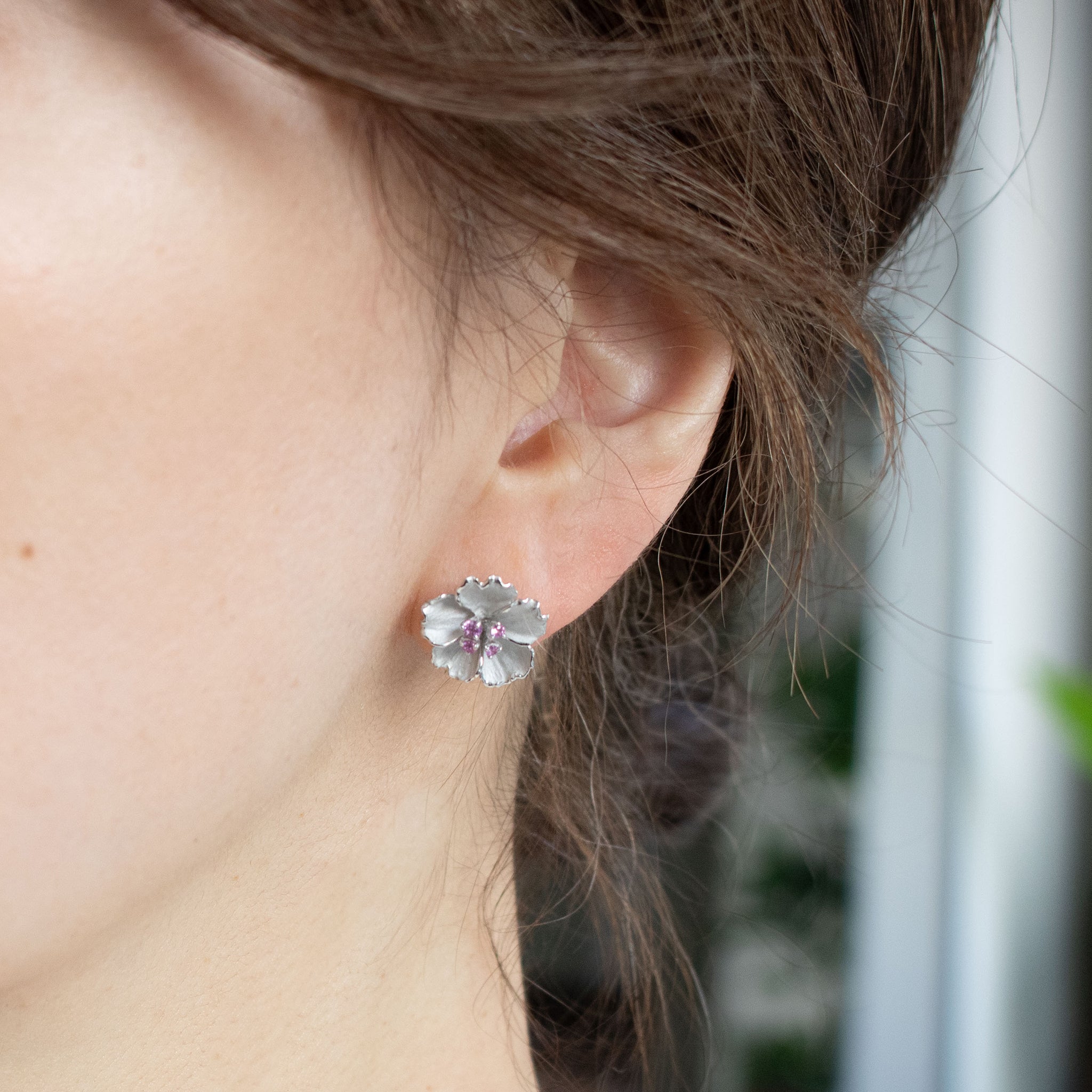 パール/ピンクサファイア プラチナピアス(アコヤ真珠/桜モチーフ/9月誕生石)《26A01701》