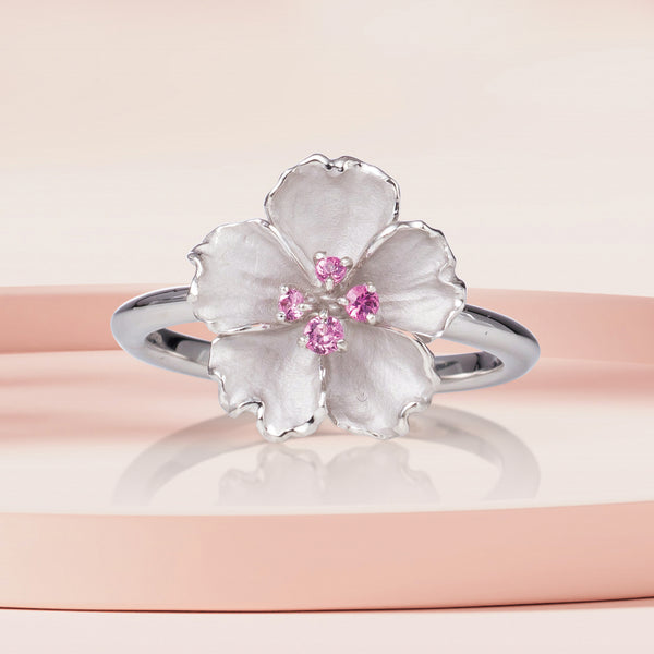 ピンクサファイア プラチナリング(桜モチーフ/9月誕生石)《26A01702