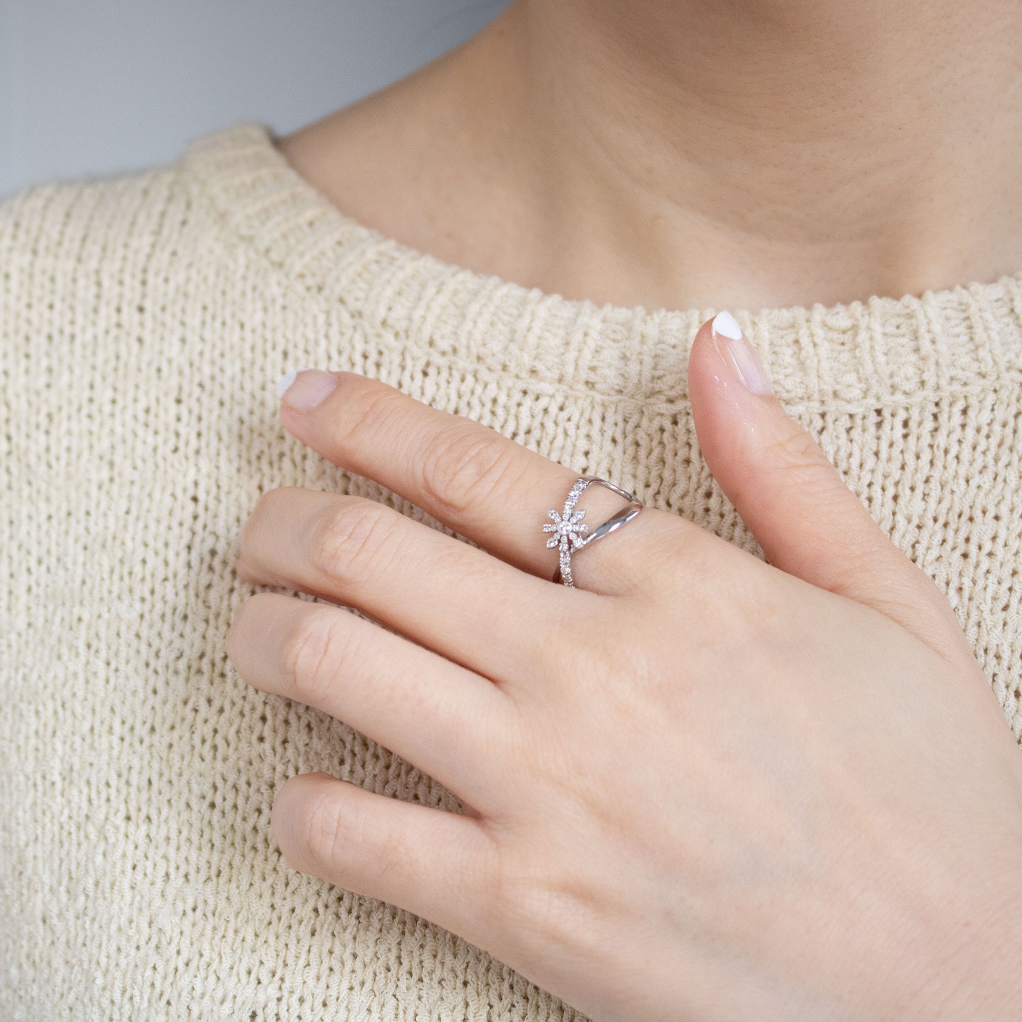 ダイヤモンド プラチナリング(フラワーモチーフ/4月誕生石)《26A01806》