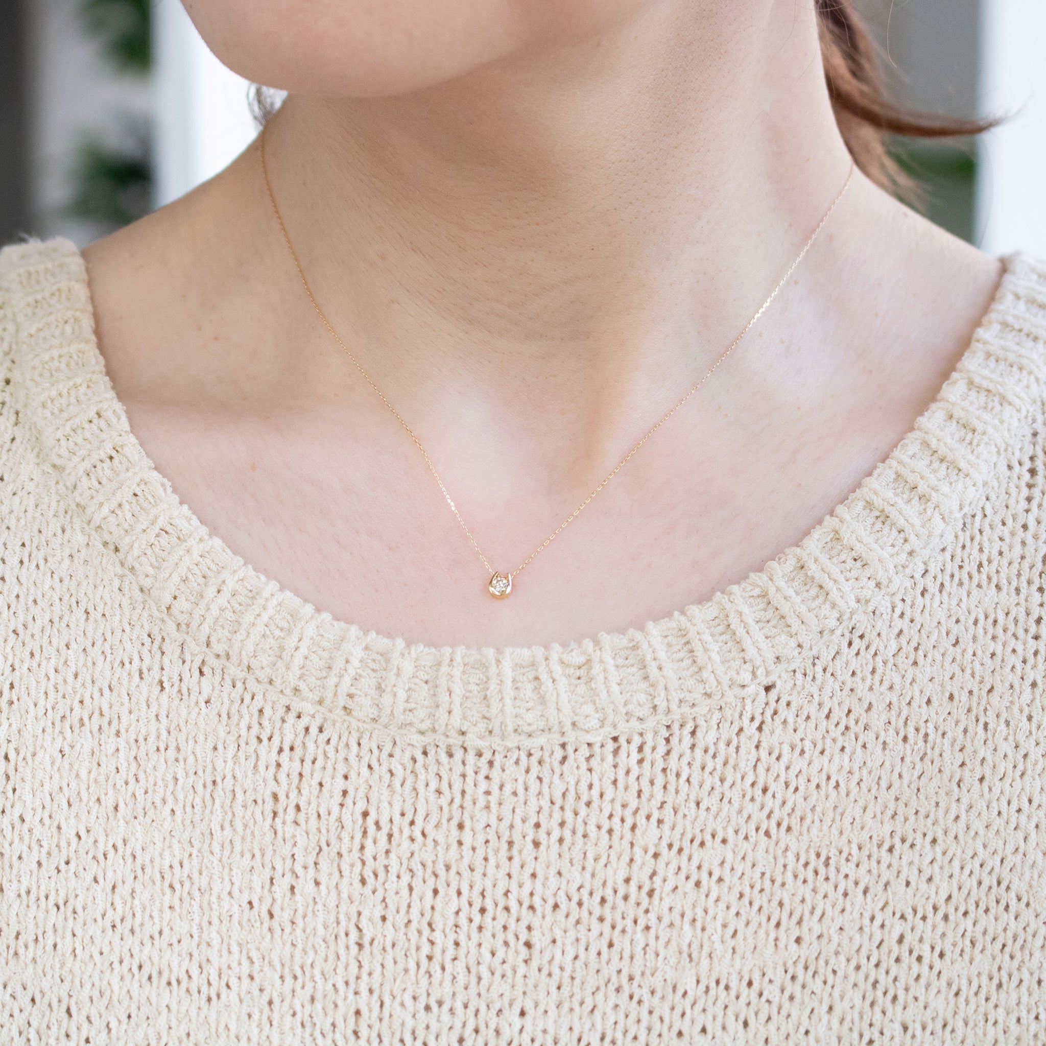 ダイヤモンド K18ネックレス(馬蹄モチーフ/4月誕生石)《26A01908》