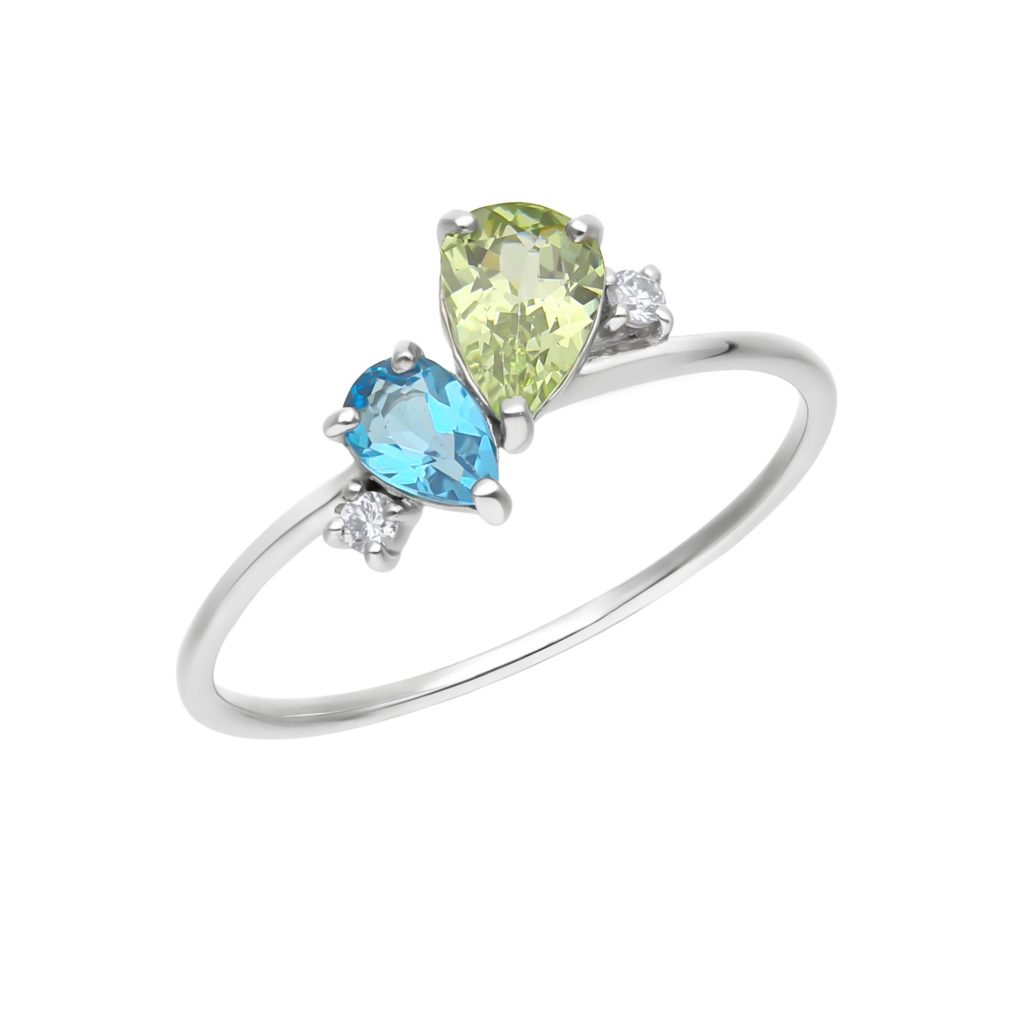 グリーンガーネット/ブルートパーズ プラチナリング(ペアシェイプ)《26A03002》