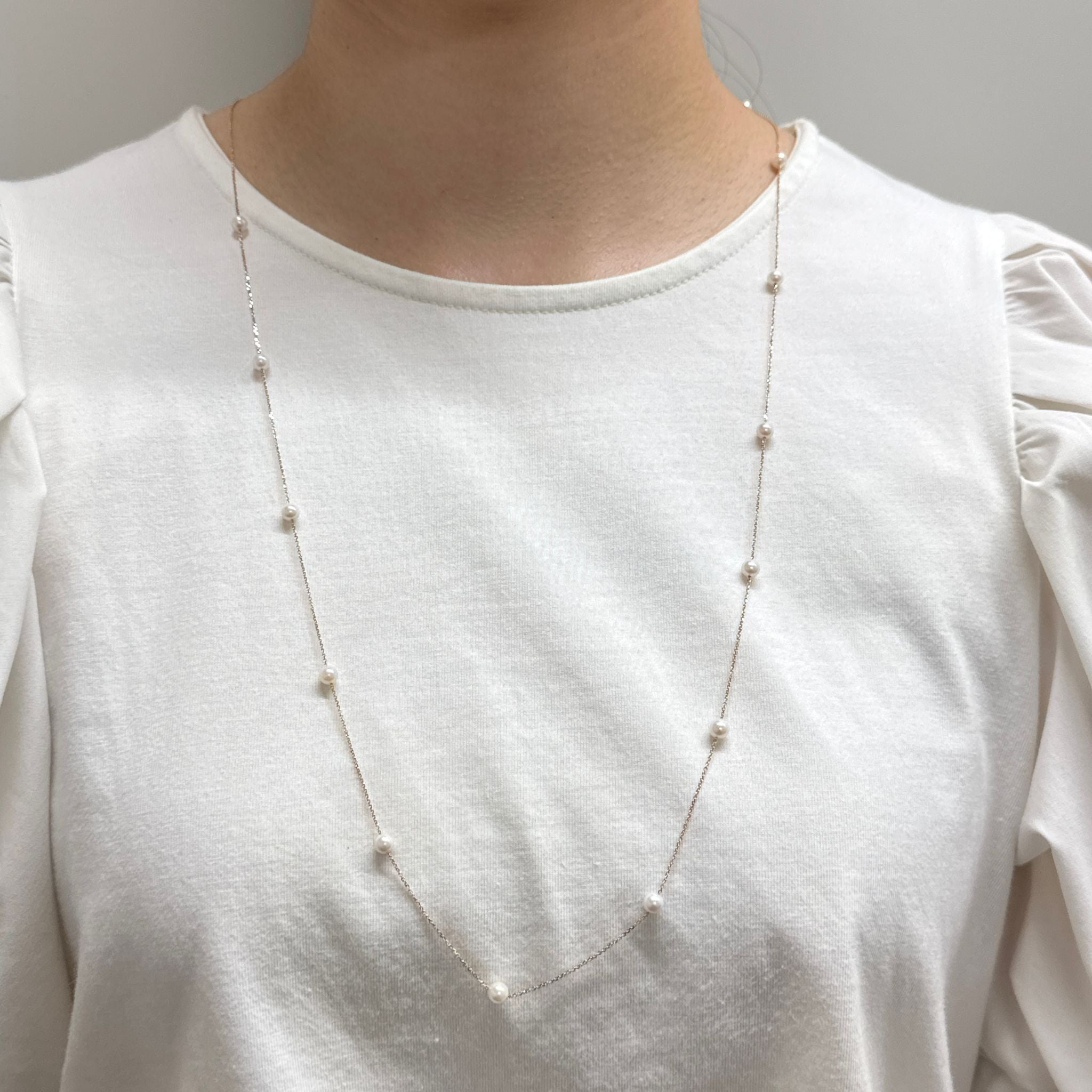 パール K18ネックレス(アコヤ真珠/ロング/80cm/ステーション/6月誕生石)《26A03205》