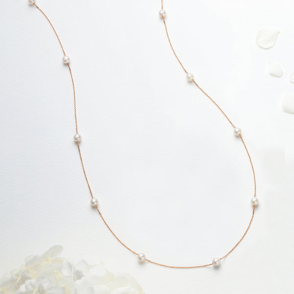 パール K18ネックレス(アコヤ真珠/ロング/80cm/ステーション/6月誕生石