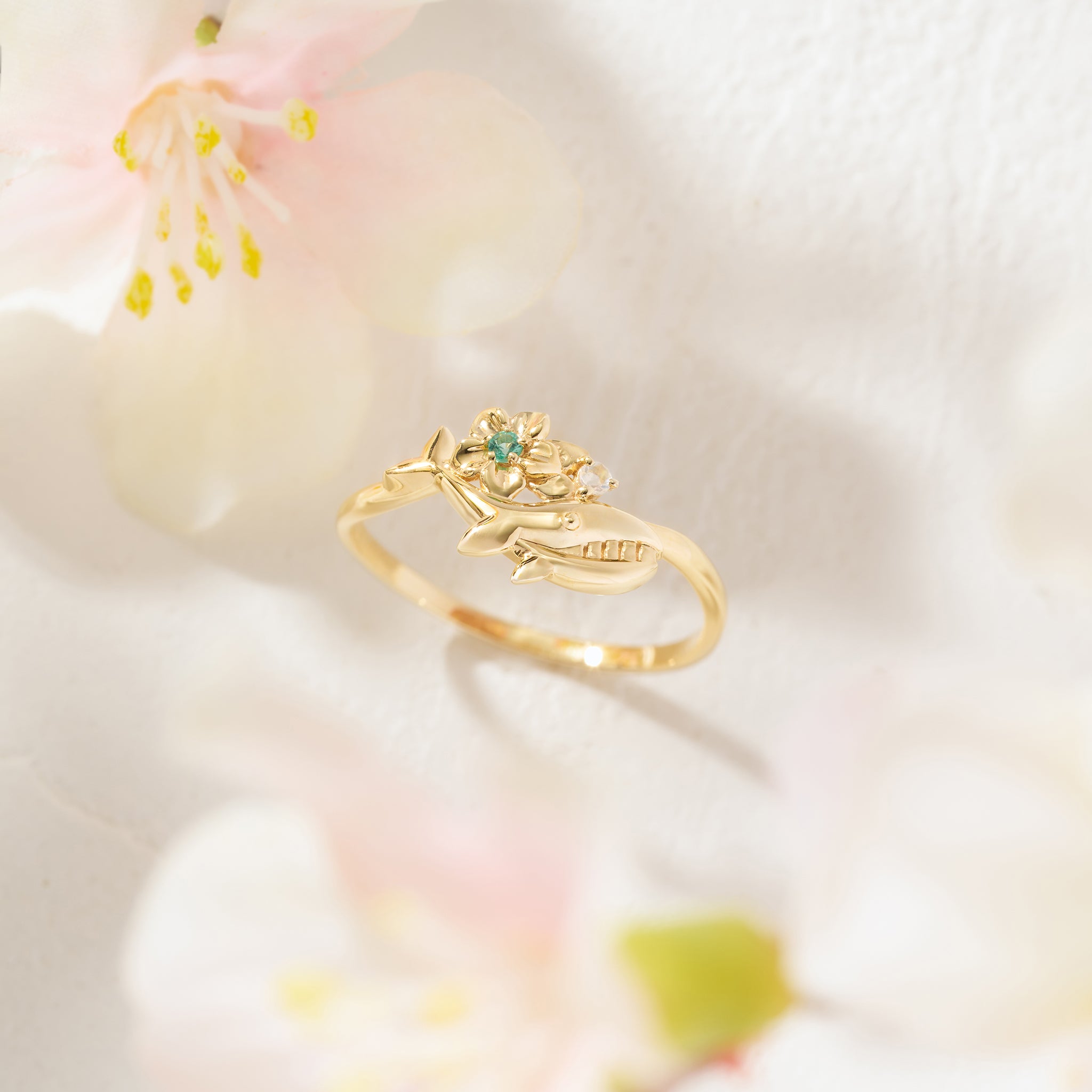 エメラルド/アンデシンラブラドライト K10リング(クジラモチーフ)《26A03504》