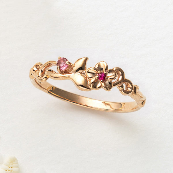 ピンクトルマリン K10リング(プルメリアモチーフ)《26A03505