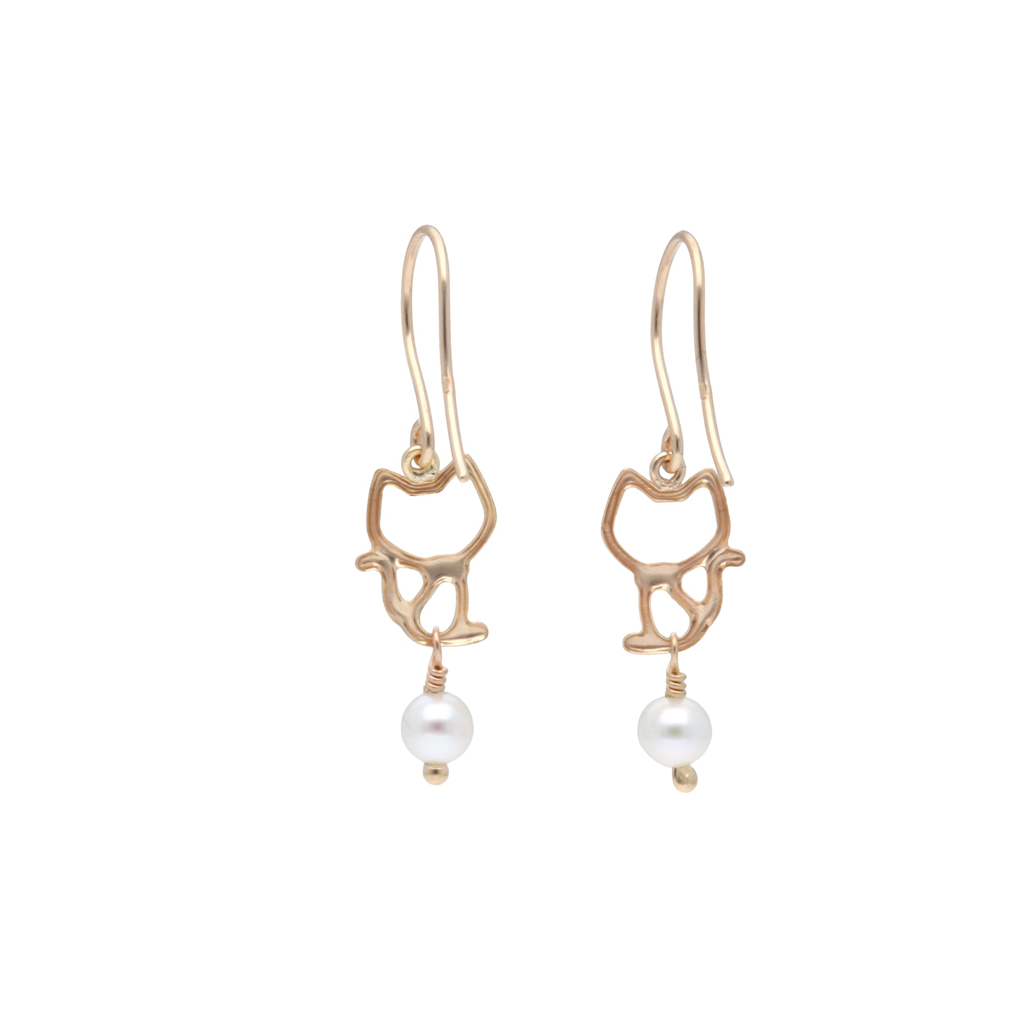 パール K10ピアス(淡水真珠/ネコモチーフ/6月誕生石)《26A03606》