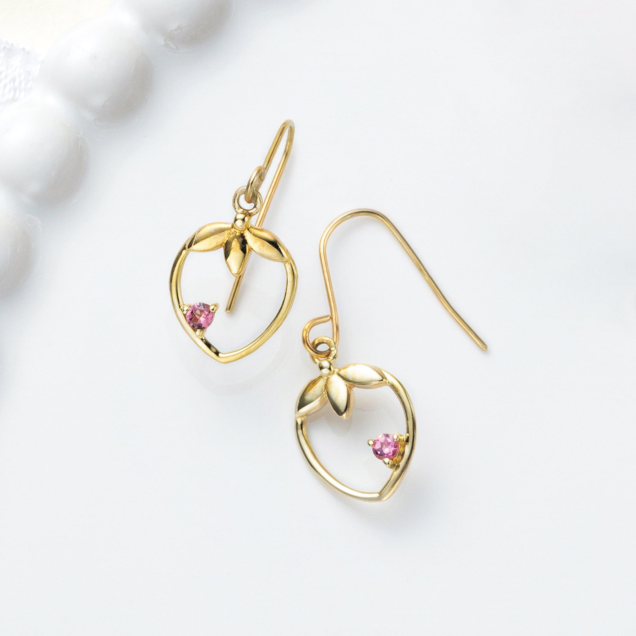 ピンクトルマリン K10ピアス(イチゴモチーフ/10月誕生石)《26A03705》