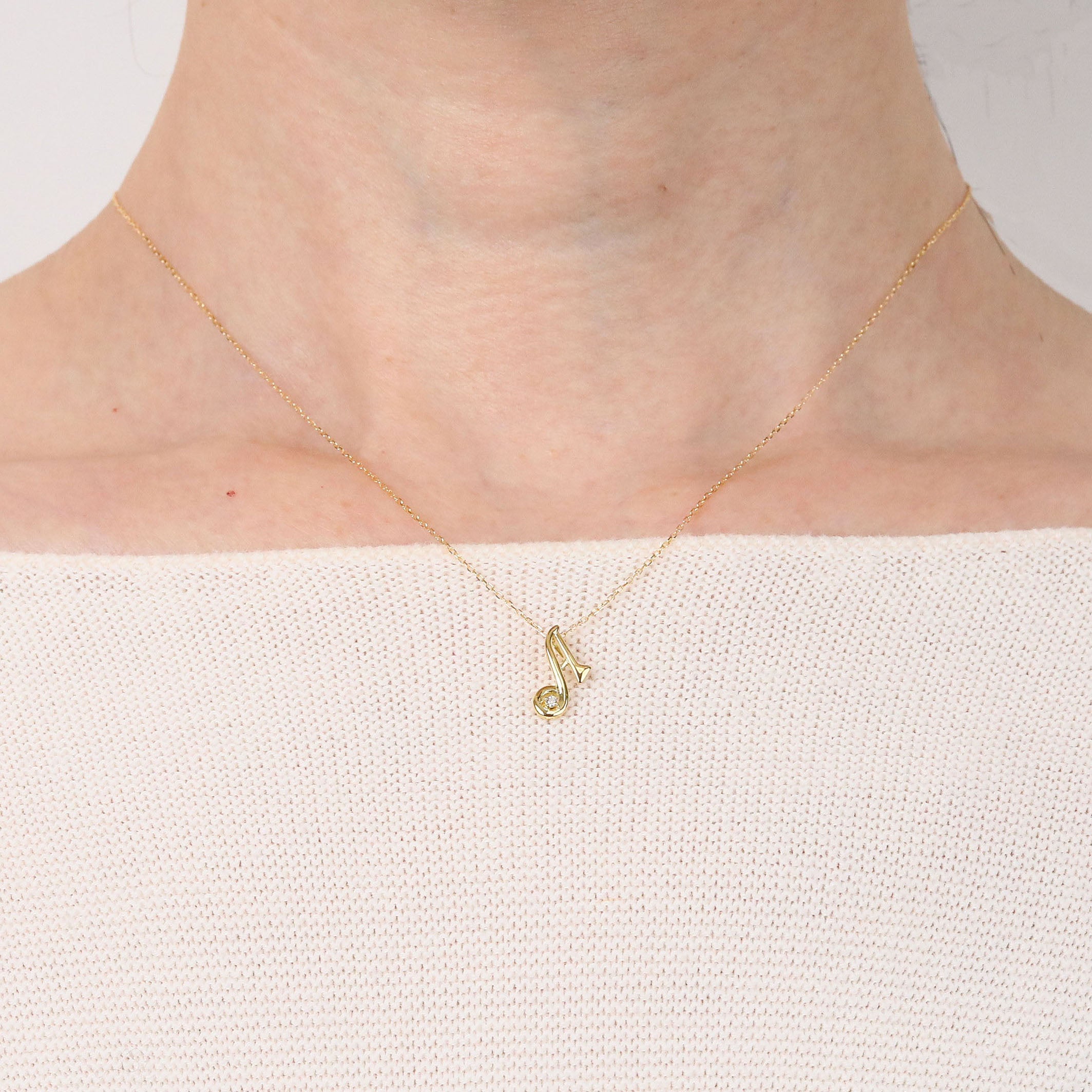 ダイヤモンド K10ネックレス(イニシャル/A/4月誕生石)《26A03708ｰA》