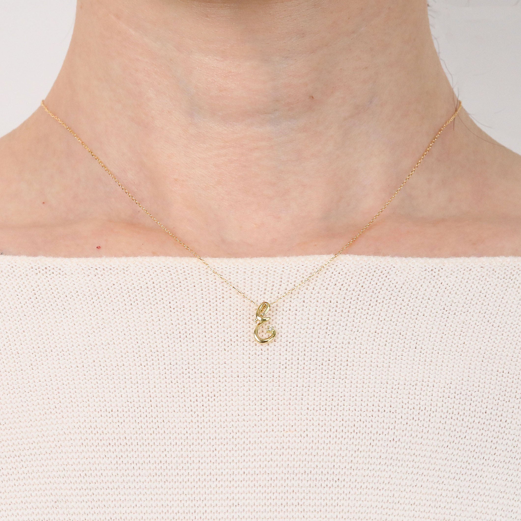 ダイヤモンド K10ネックレス(イニシャル/E/4月誕生石)《26A03708ｰE》