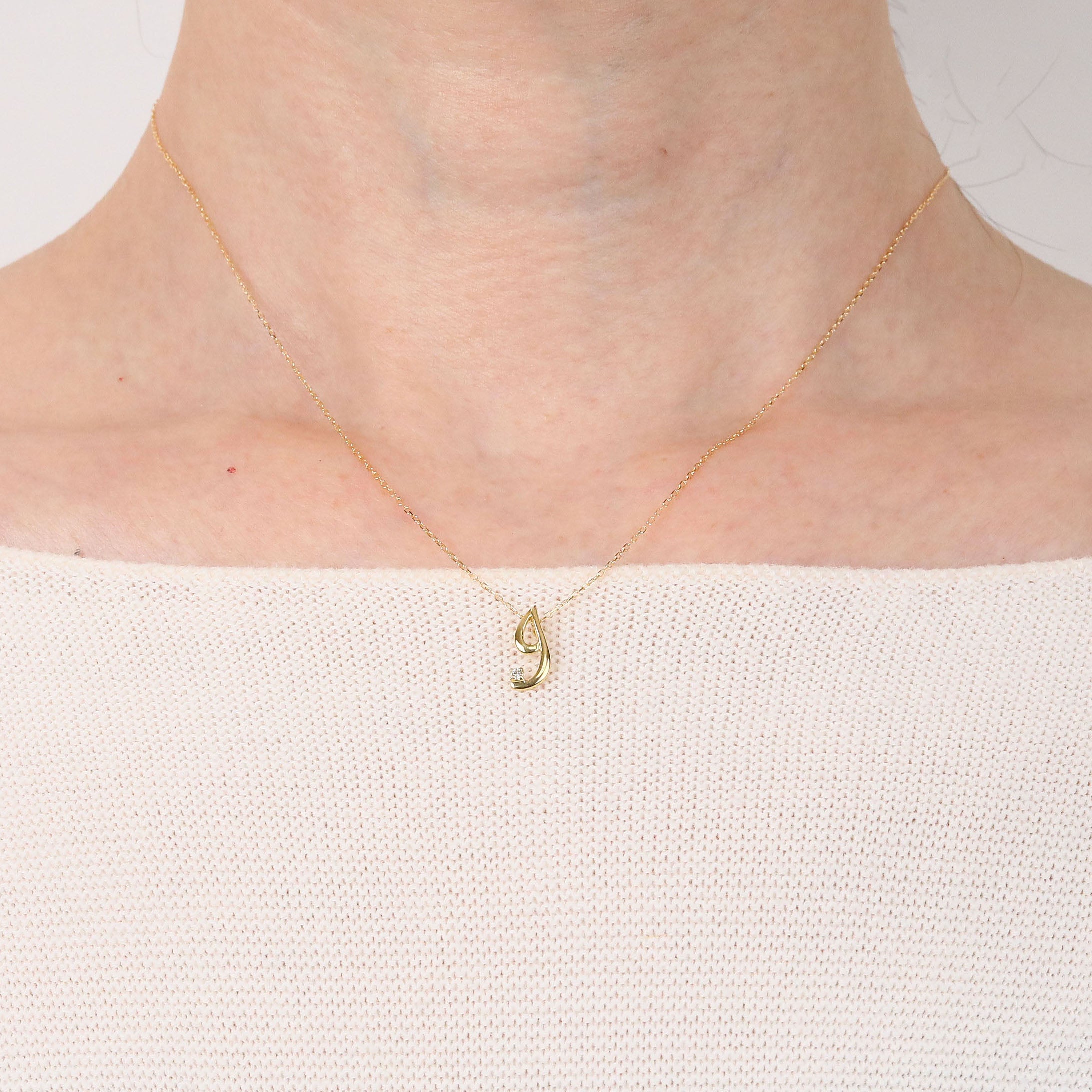 ダイヤモンド K10ネックレス(イニシャル/I/4月誕生石)《26A03708ｰI》