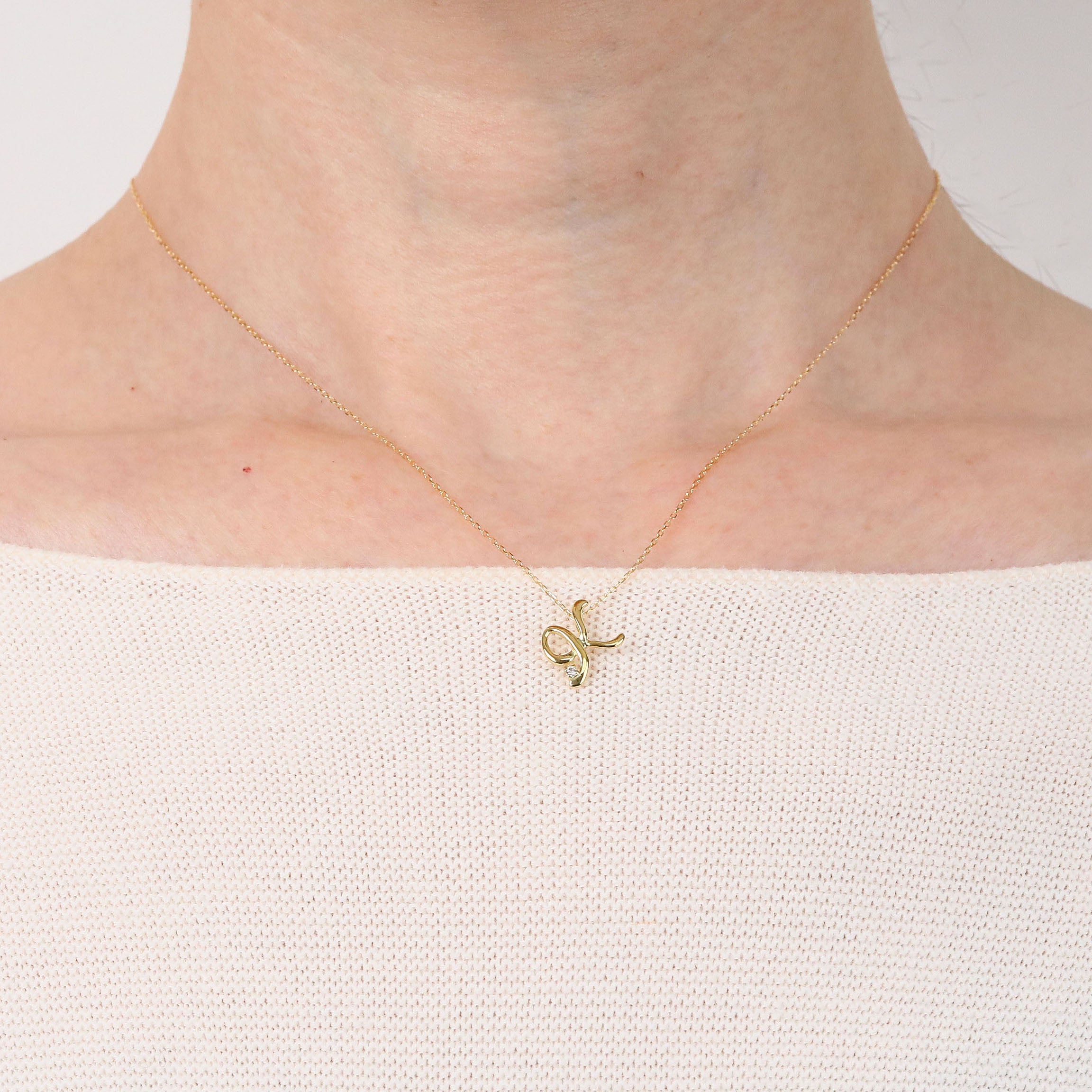 ダイヤモンド K10ネックレス(イニシャル/K/4月誕生石)《26A03708ｰK》