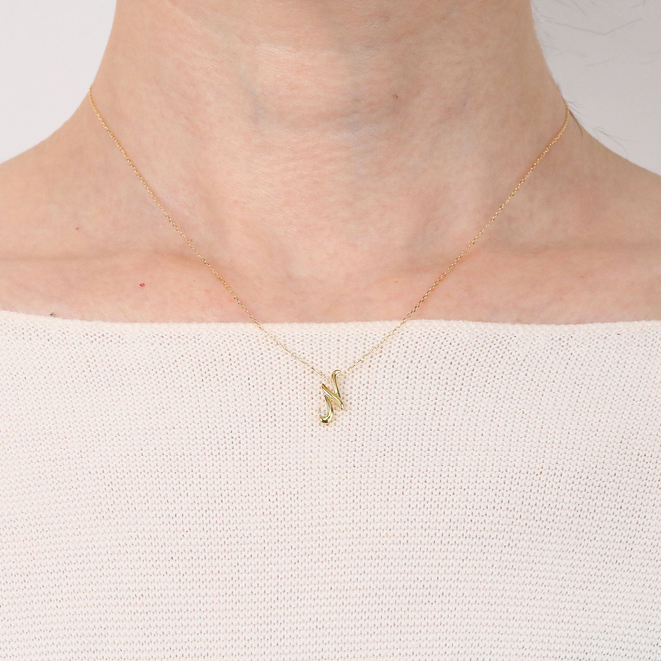 ダイヤモンド K10ネックレス(イニシャル/N/4月誕生石)《26A03708ｰN》