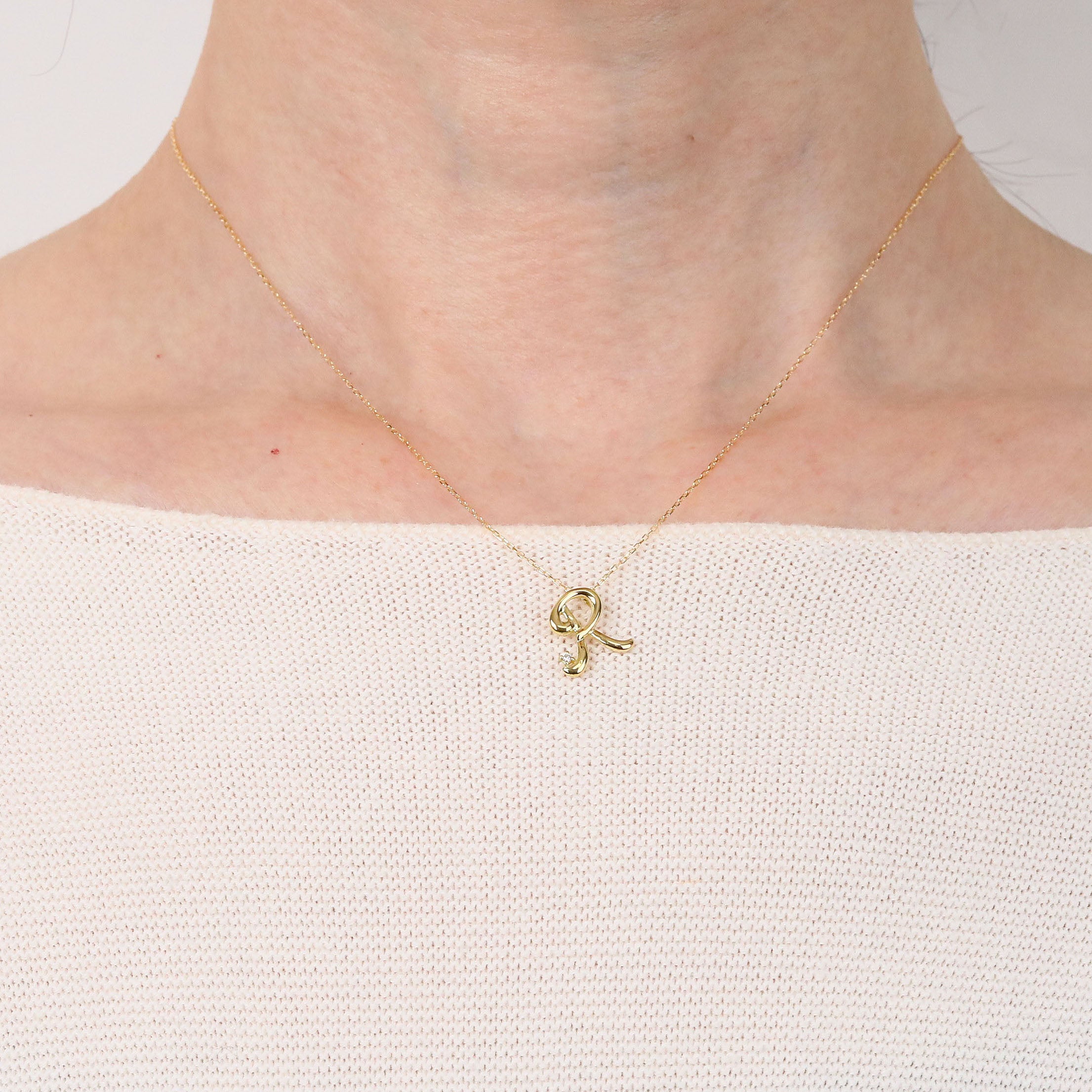 ダイヤモンド K10ネックレス(イニシャル/R/4月誕生石)《26A03708ｰR》