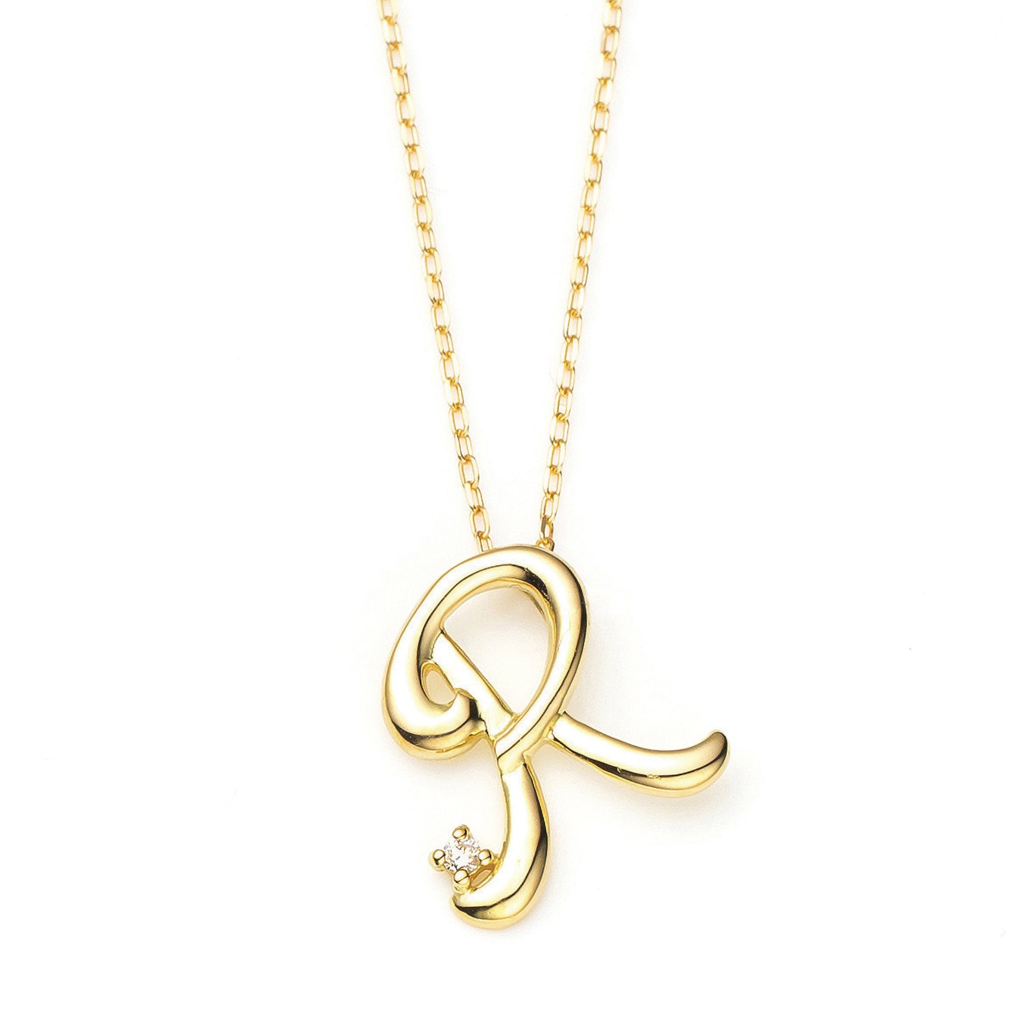 ダイヤモンド K10ネックレス(イニシャル/R/4月誕生石)《26A03708ｰR》