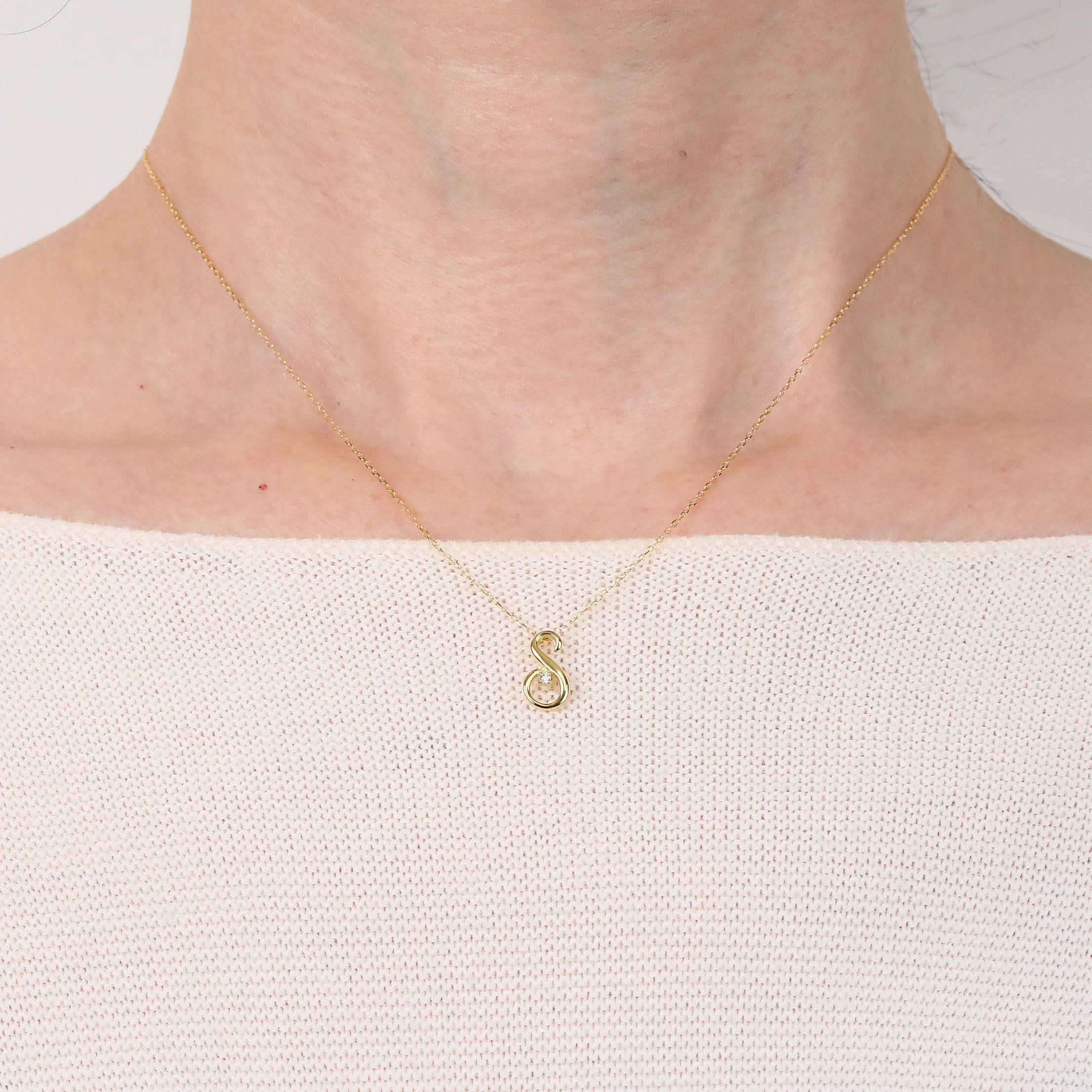 ダイヤモンド K10ネックレス(イニシャル/S/4月誕生石)《26A03708ｰS》