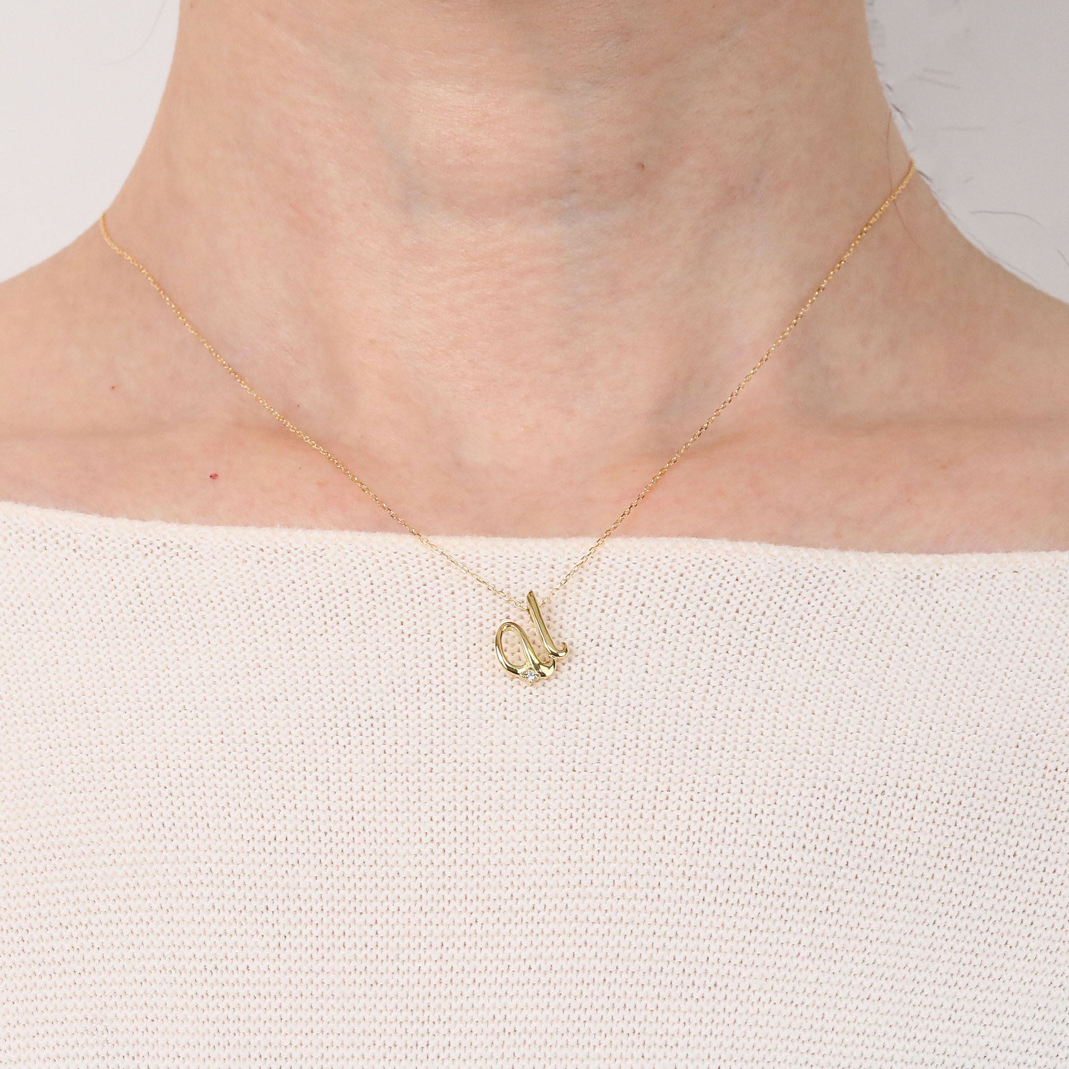 ダイヤモンド K10ネックレス(イニシャル/U/4月誕生石)《26A03708ｰU》