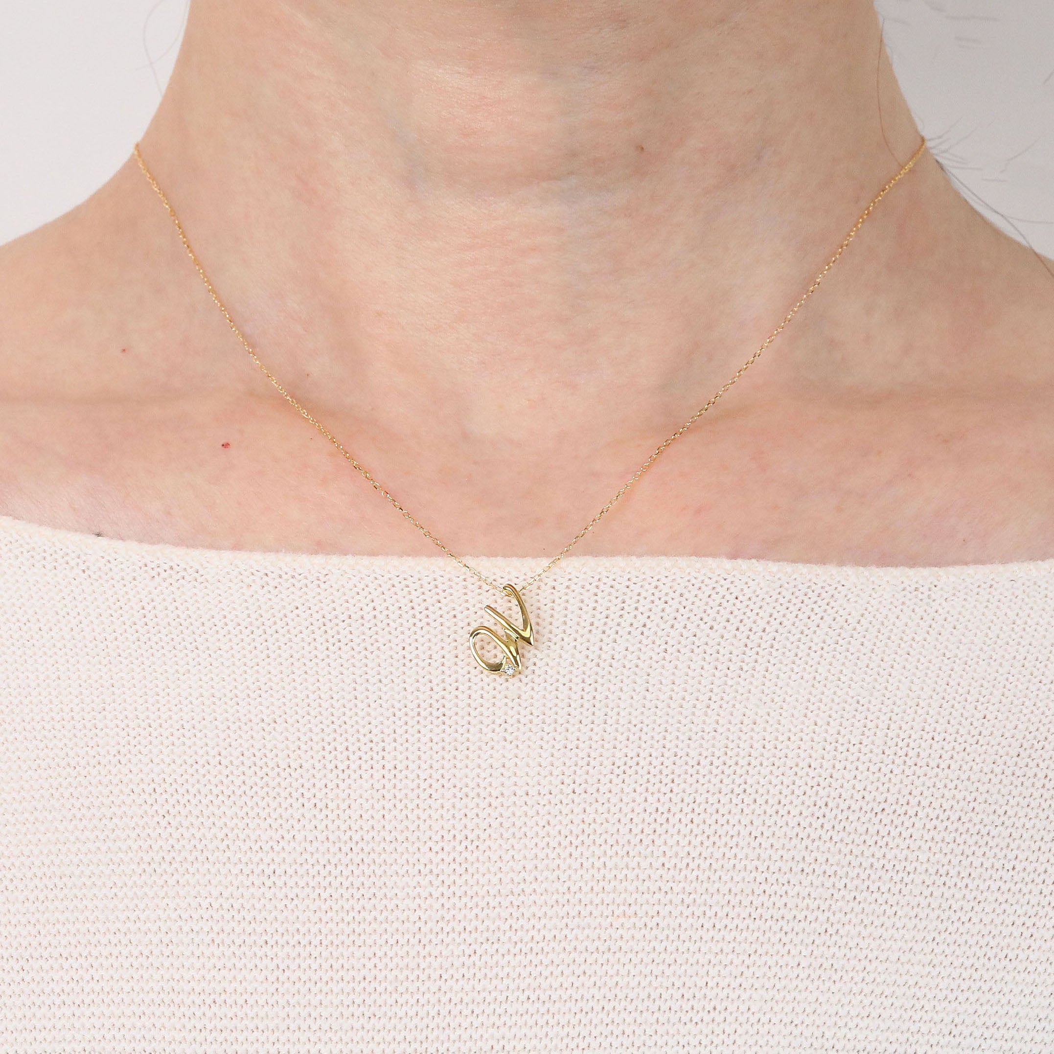 ダイヤモンド K10ネックレス(イニシャル/W/4月誕生石)《26A03708ｰW》