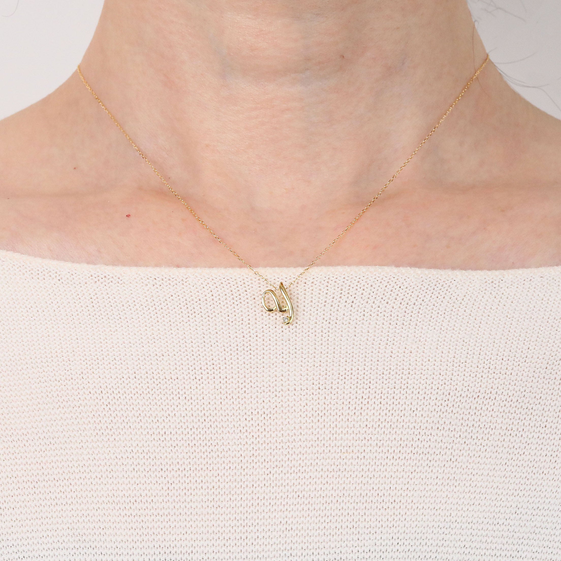 ダイヤモンド K10ネックレス(イニシャル/Y/4月誕生石)《26A03708ｰY》