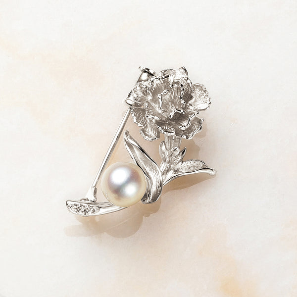 パール シルバーブローチ(アコヤ真珠/カーネーションモチーフ/6月