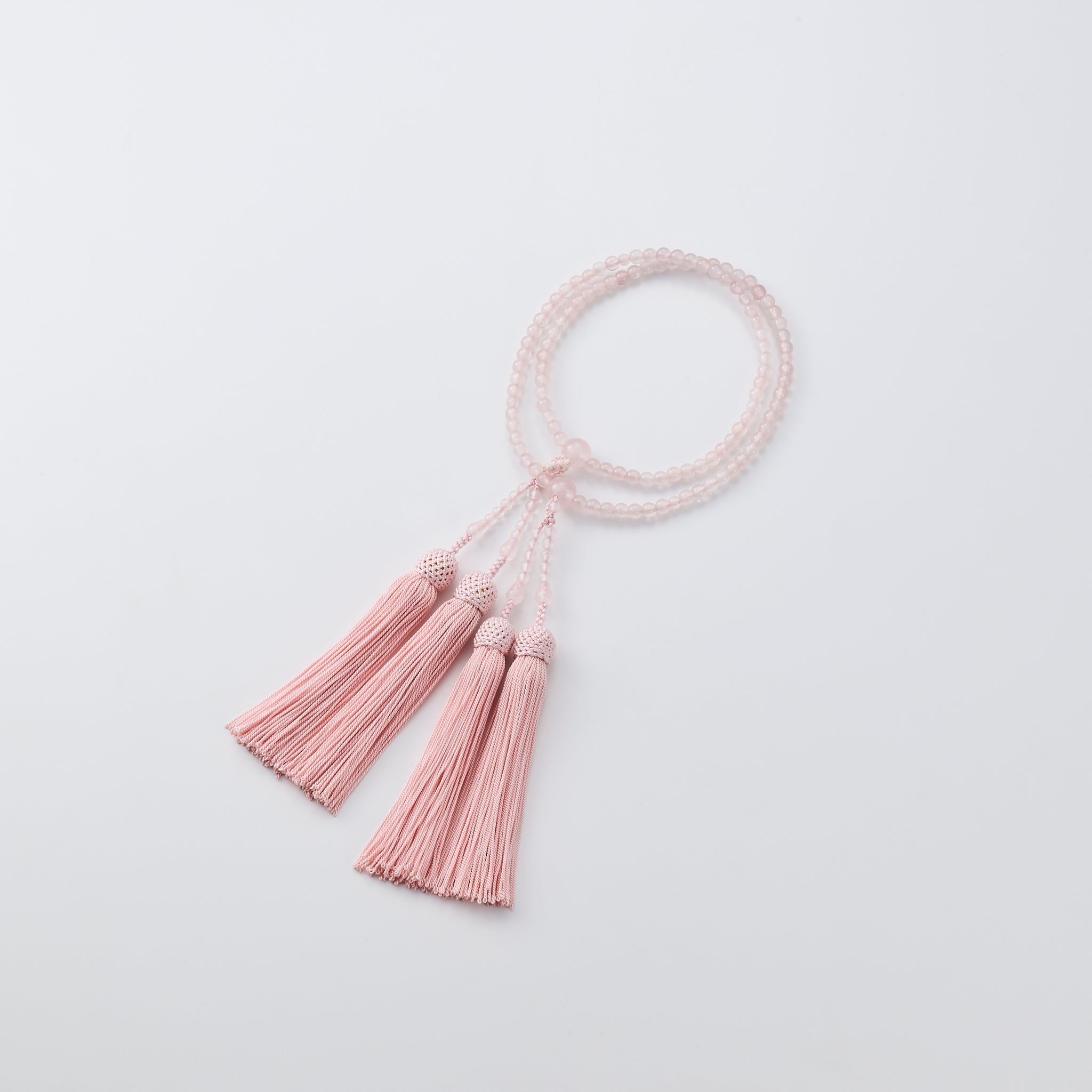 ローズクォーツ 本連念珠(桐箱付/携帯用念珠ケース付)《26A04303》