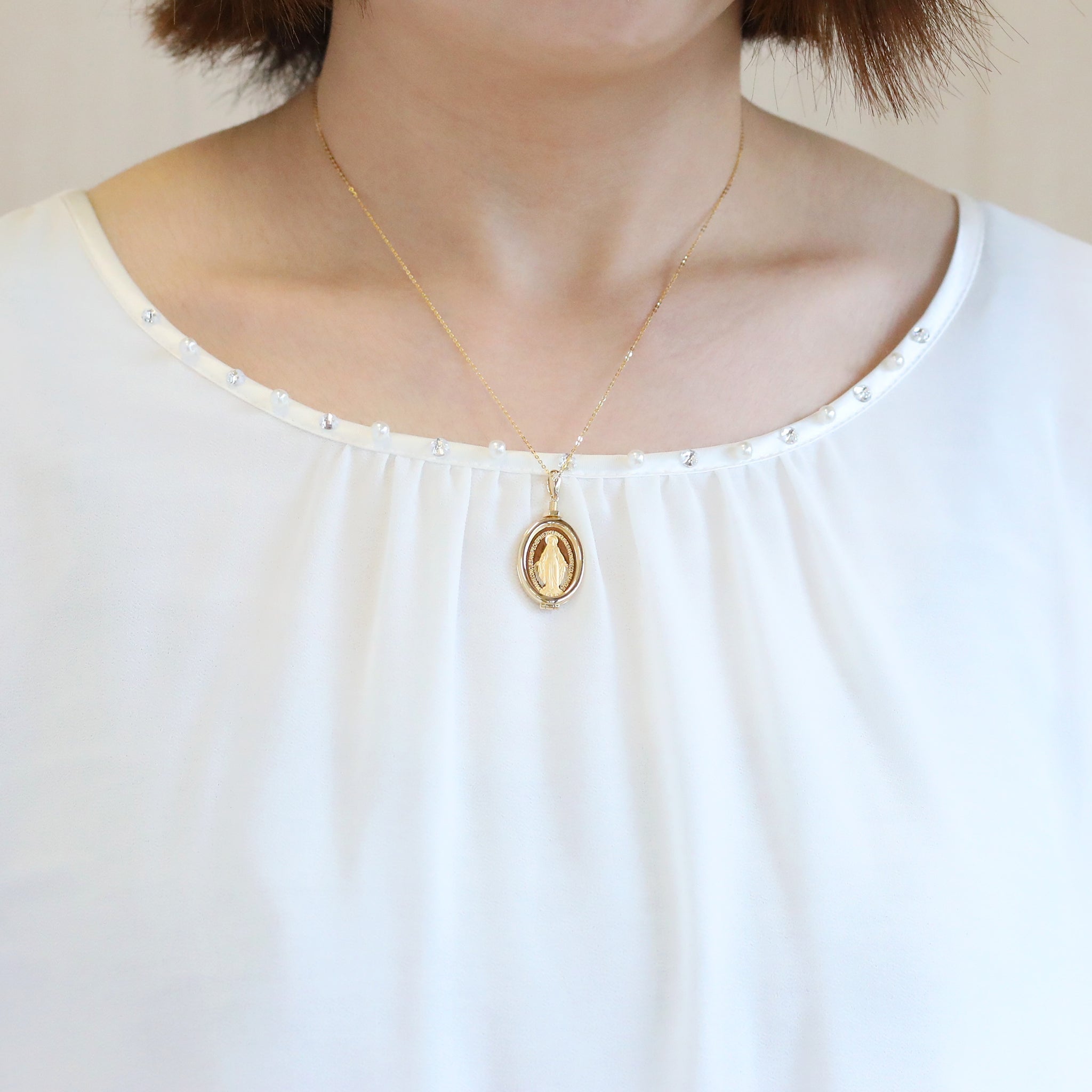 K24/K18ネックレス(純金/不思議のメダイ/メダル/5g/造幣局品位刻印付)《26C10101》