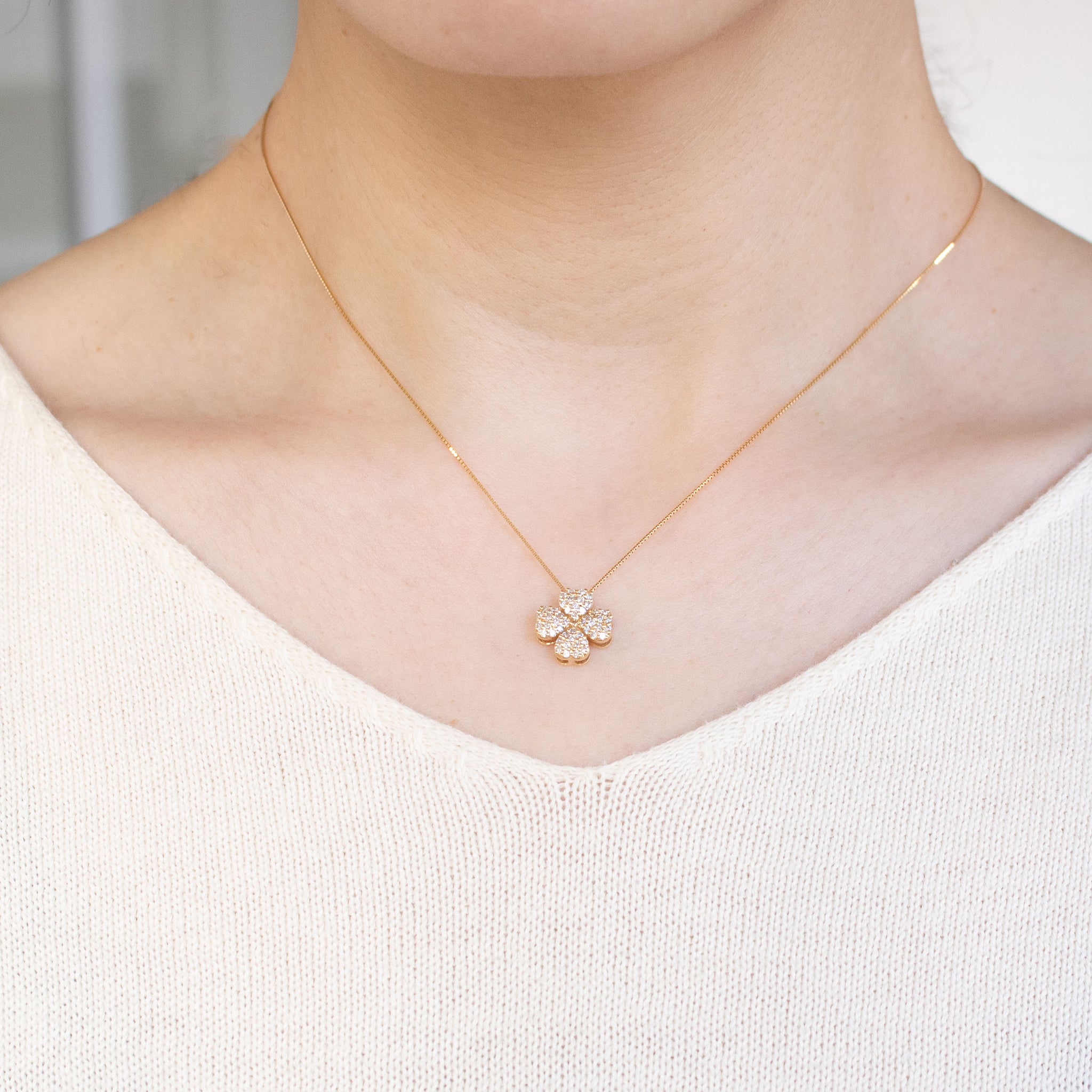 ダイヤモンド K18ネックレス(クローバーモチーフ/4月誕生石)《26C20116》