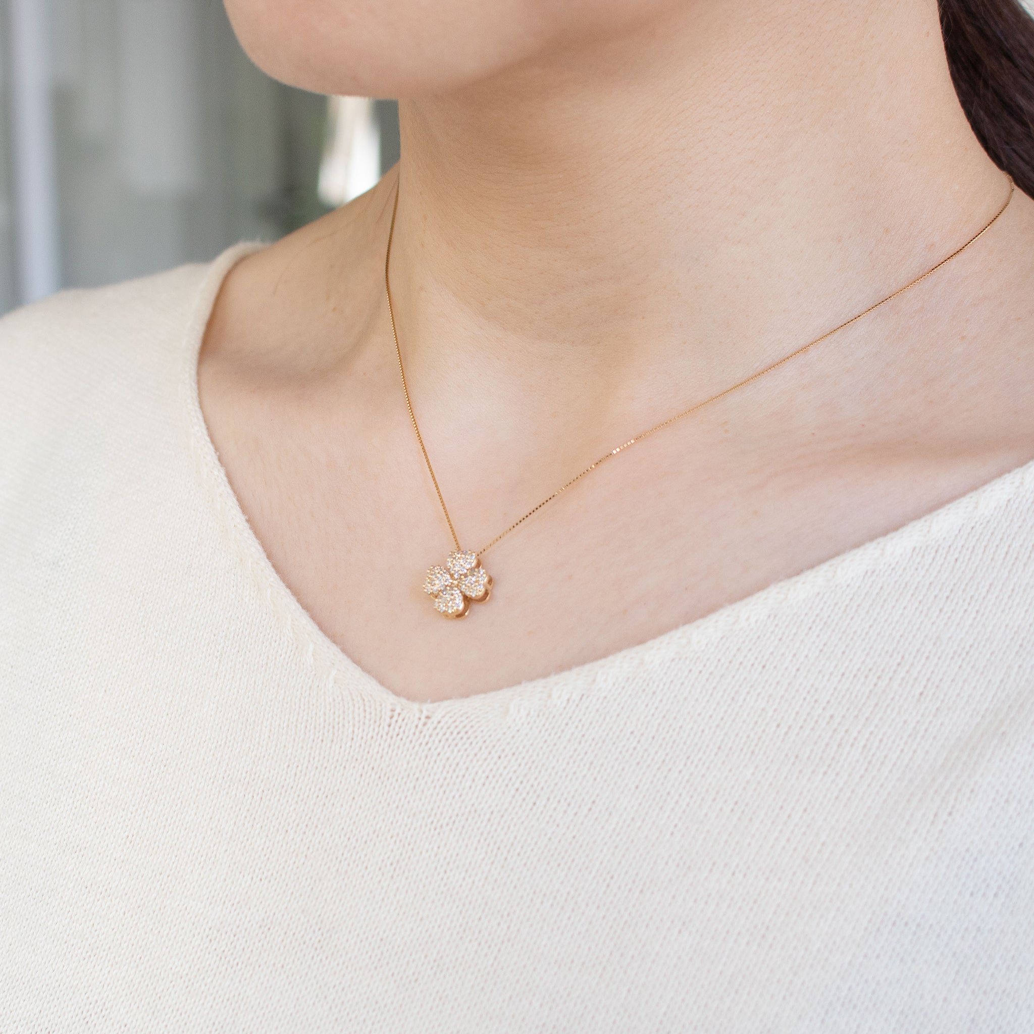 ダイヤモンド K18ネックレス(クローバーモチーフ/4月誕生石)《26C20116》