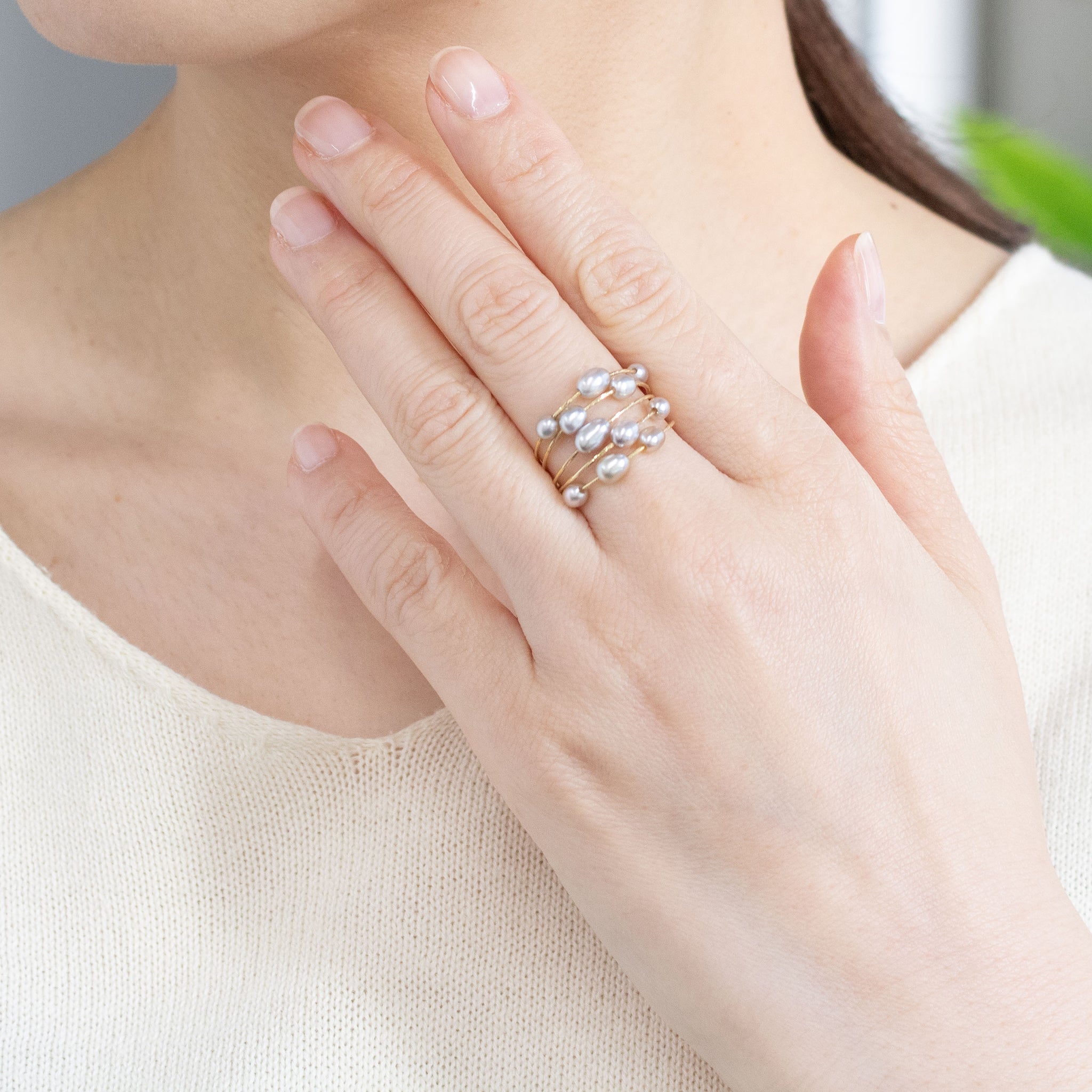 【限定8点】パール K18リング(黒蝶真珠/ケシ珠/フリーサイズ/6月誕生石)《26C20126》