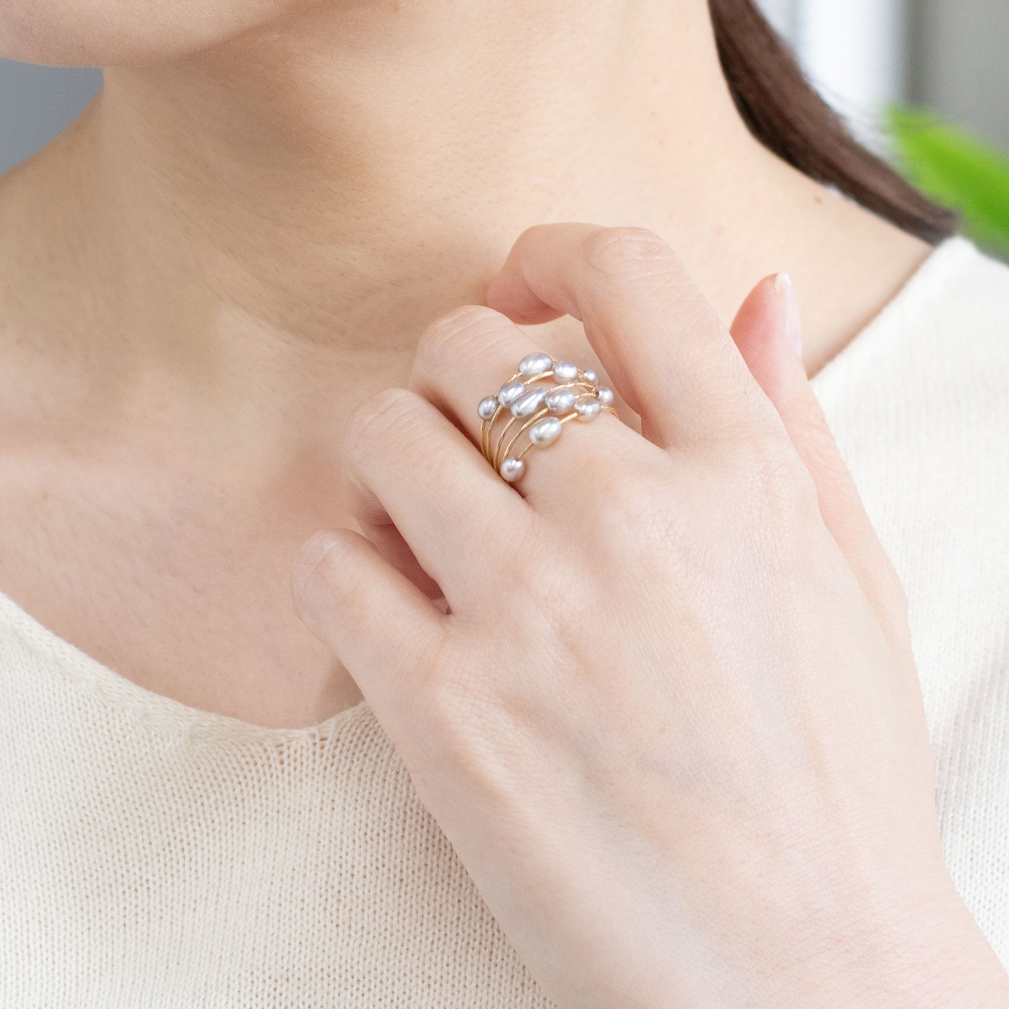 【限定8点】パール K18リング(黒蝶真珠/ケシ珠/フリーサイズ/6月誕生石)《26C20126》