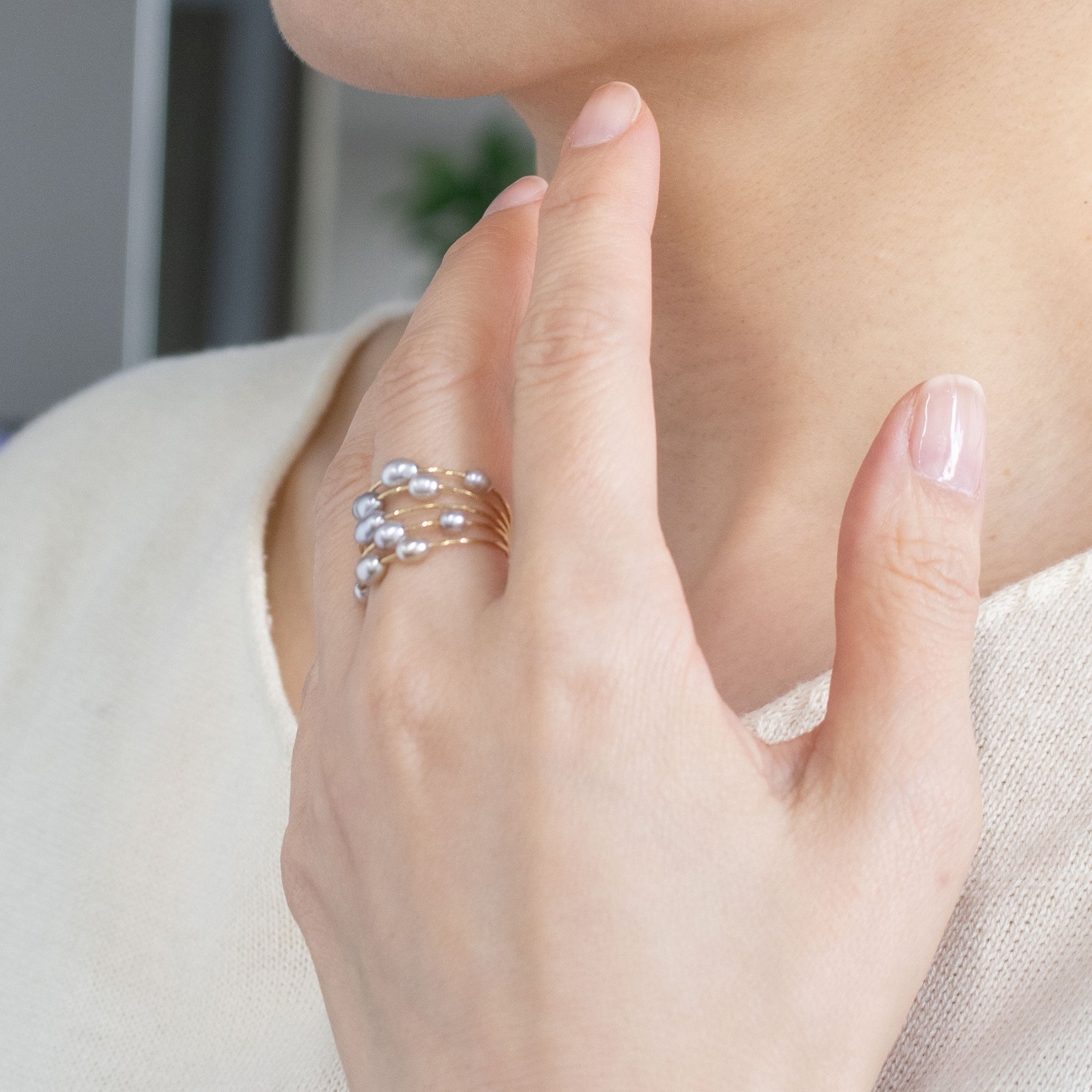 【限定8点】パール K18リング(黒蝶真珠/ケシ珠/フリーサイズ/6月誕生石)《26C20126》