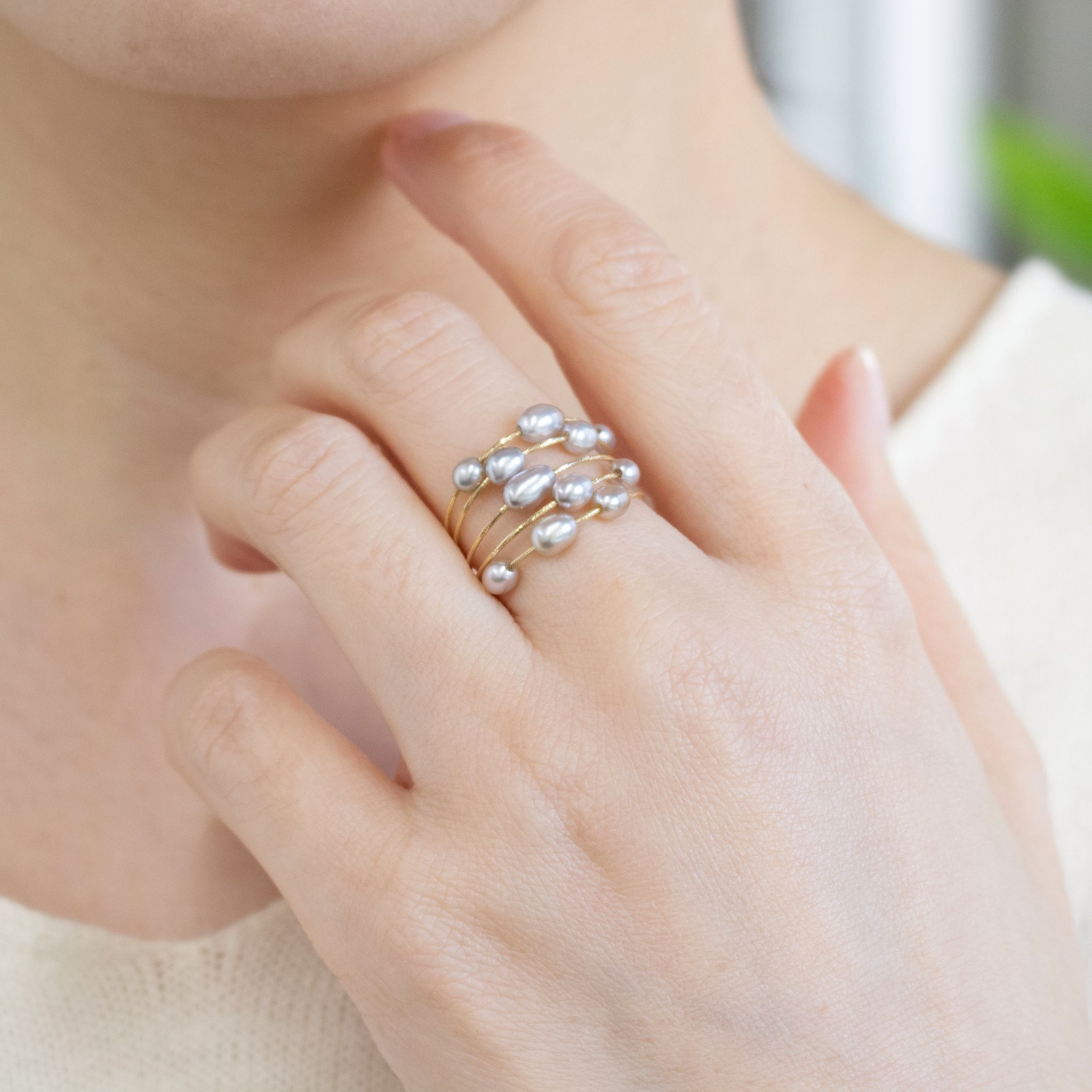 【限定8点】パール K18リング(黒蝶真珠/ケシ珠/フリーサイズ/6月誕生石)《26C20126》