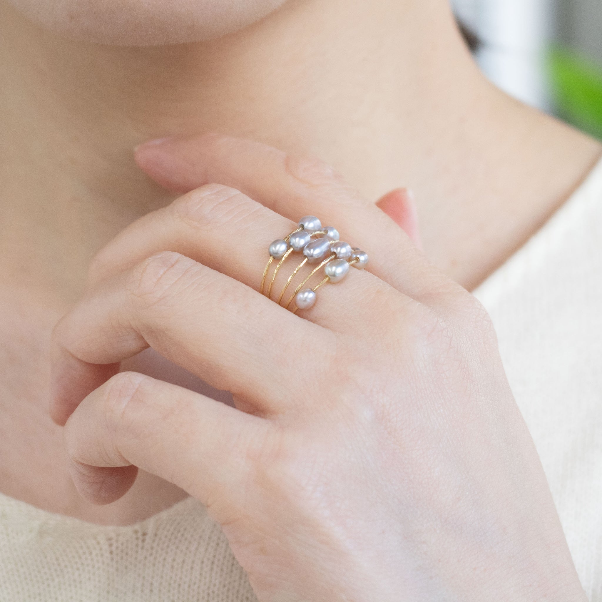 【限定8点】パール K18リング(黒蝶真珠/ケシ珠/フリーサイズ/6月誕生石)《26C20126》