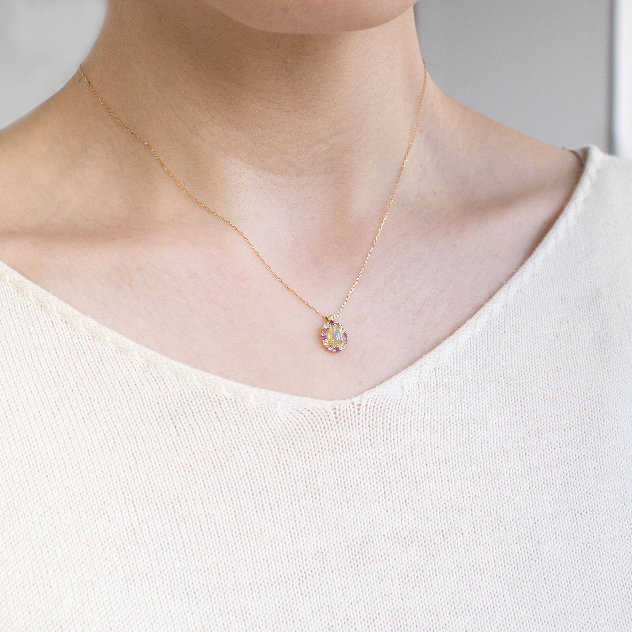 オパール/アメシスト K18ネックレス(10月誕生石)《26C30125》