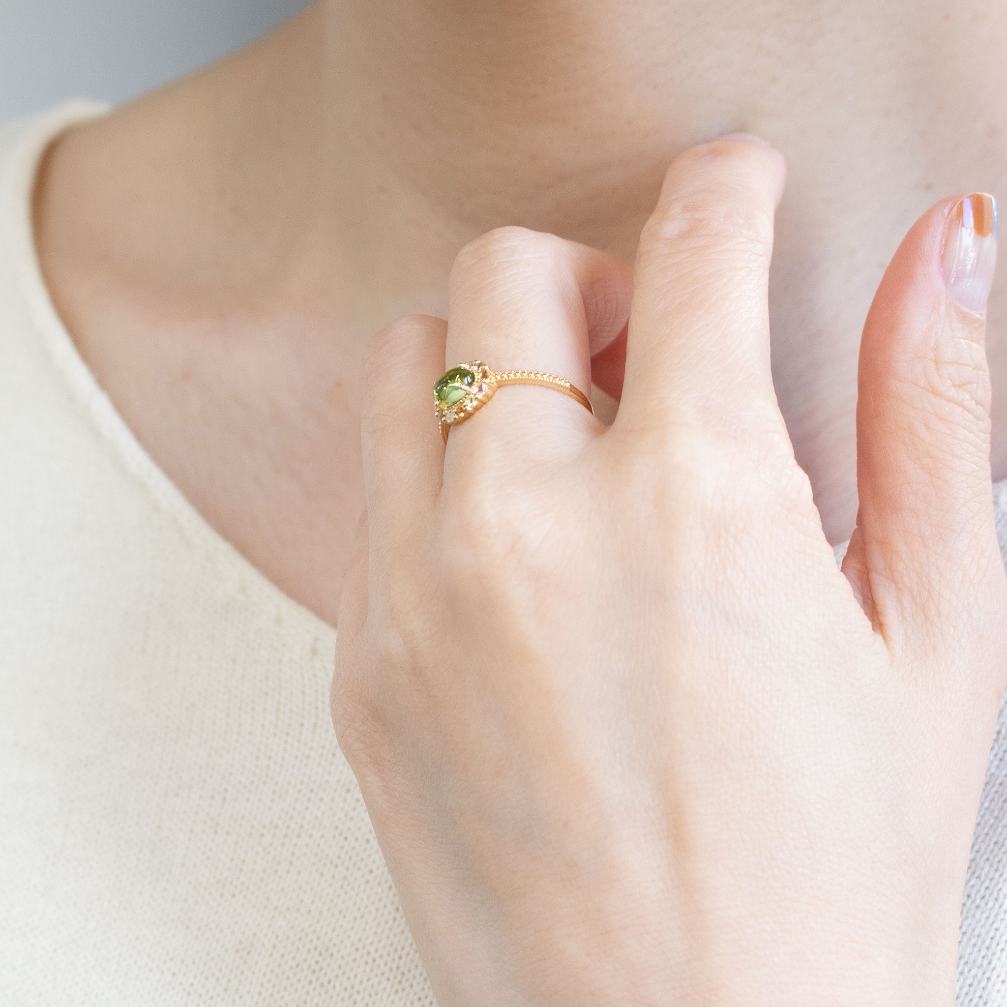 ペリドット/シトリン K18リング(8月誕生石)《26C30126》