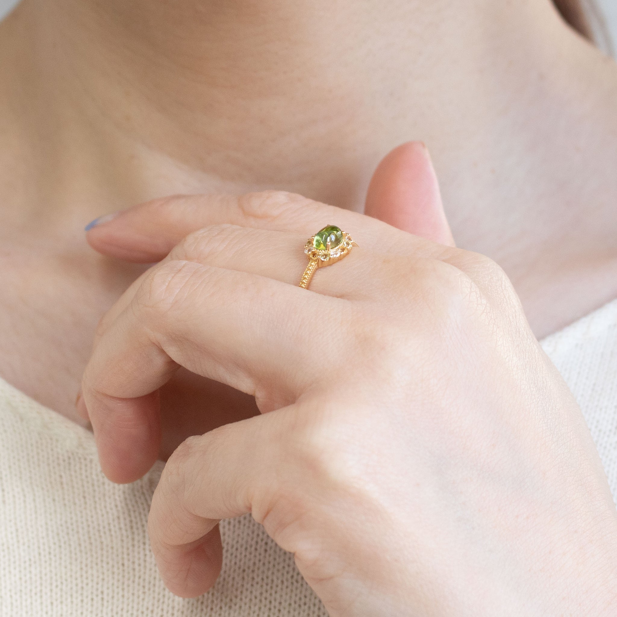 ペリドット/シトリン K18リング(8月誕生石)《26C30126》