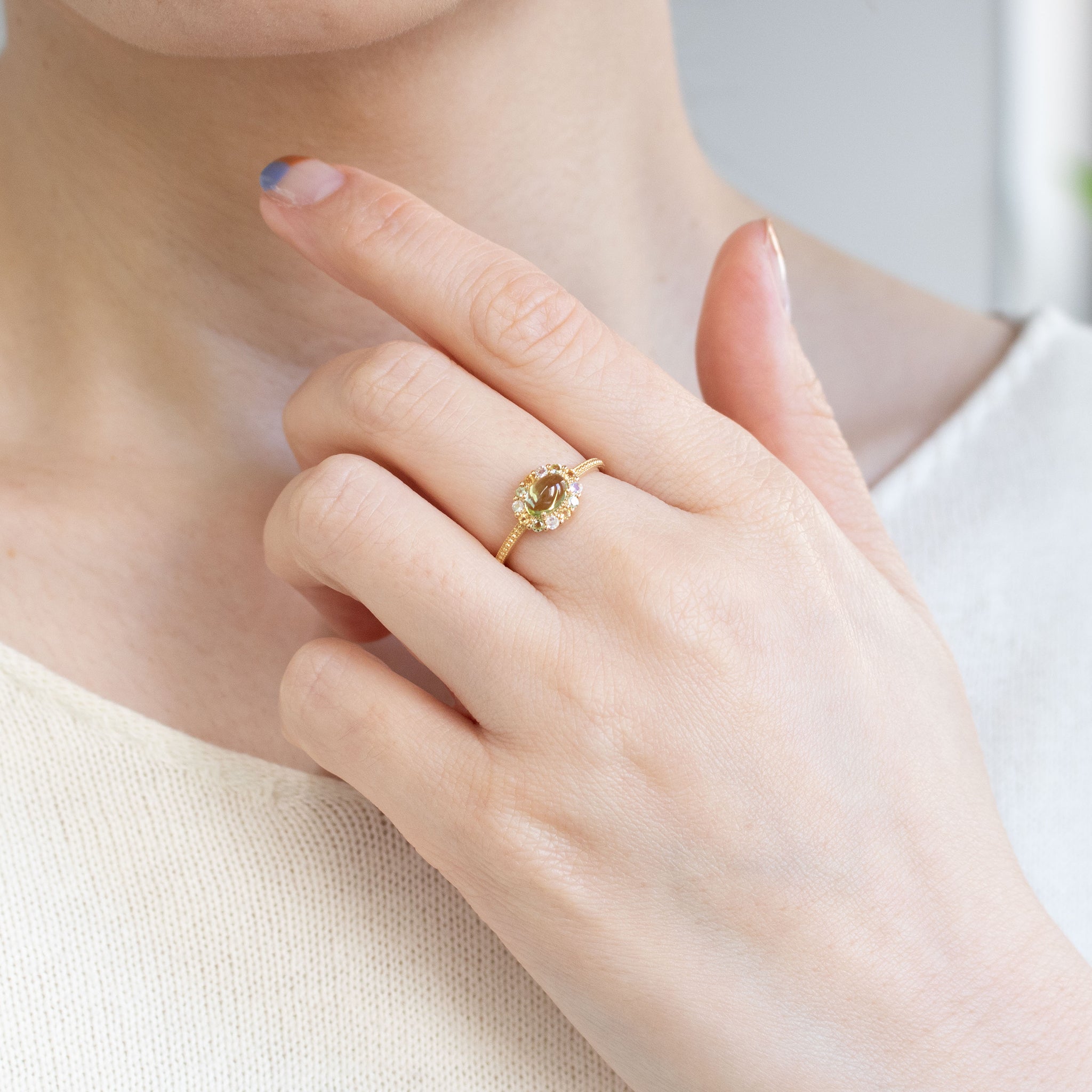 ペリドット/シトリン K18リング(8月誕生石)《26C30126》