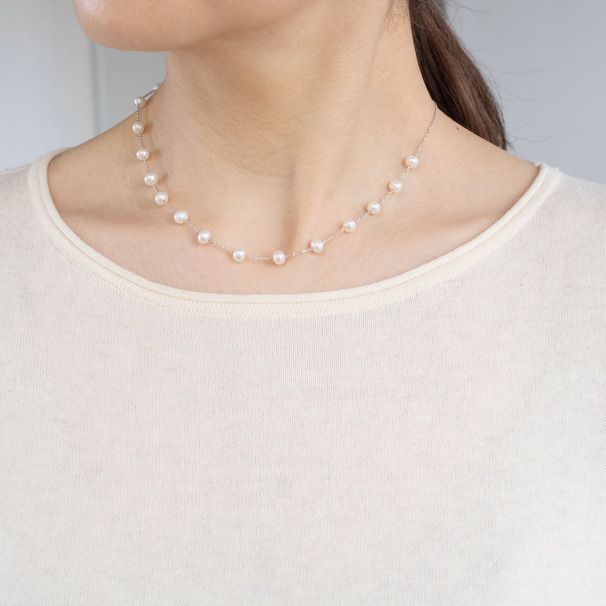 パール シルバーネックレス(淡水真珠/5mm/ステーション/6月誕生石)《26C30145》