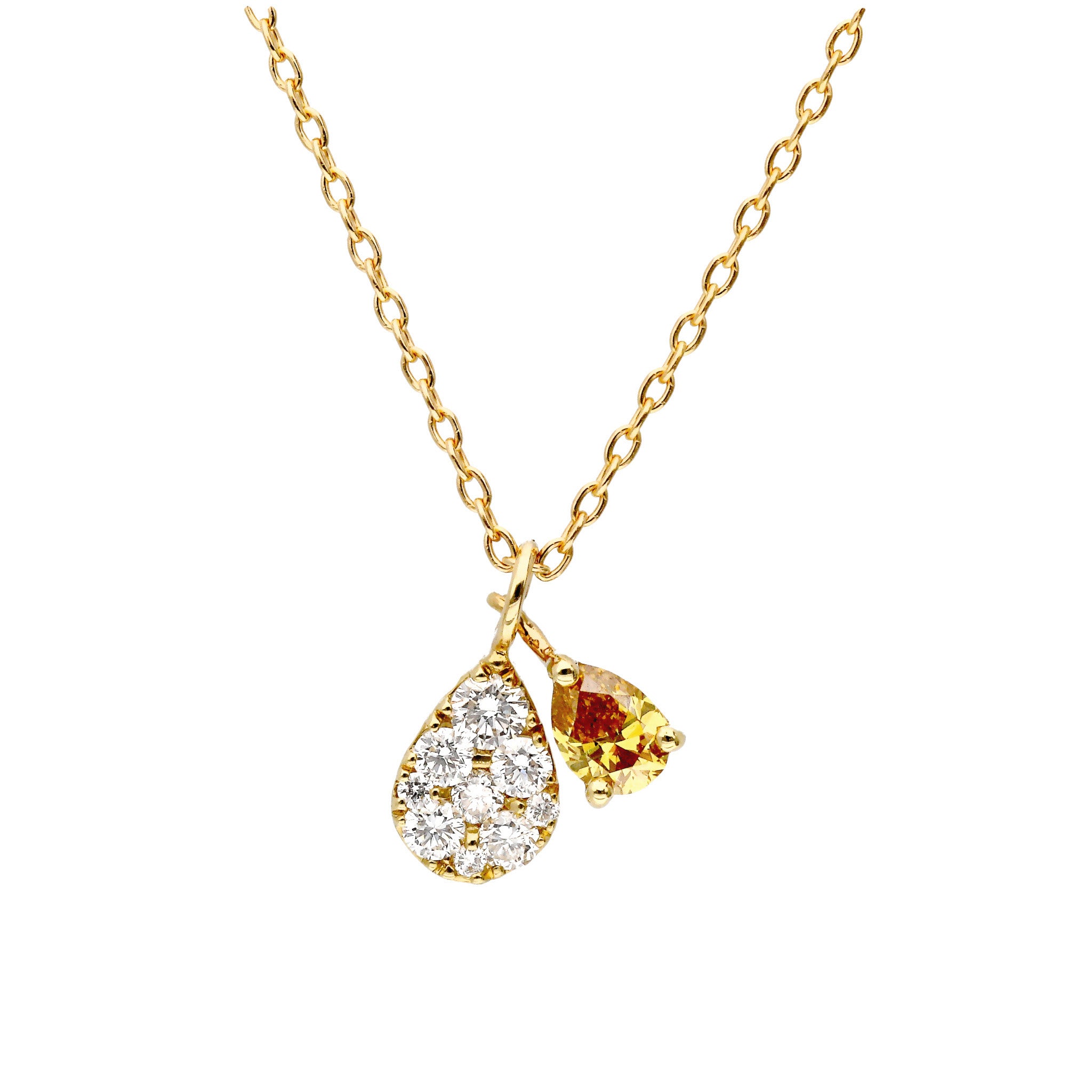 【限定1点】イエローダイヤモンド/ダイヤモンド K18ネックレス(ファンシーインテンスイエローオレンジ/SI2/4月誕生石/グレーディングレポート付)《26C50144》