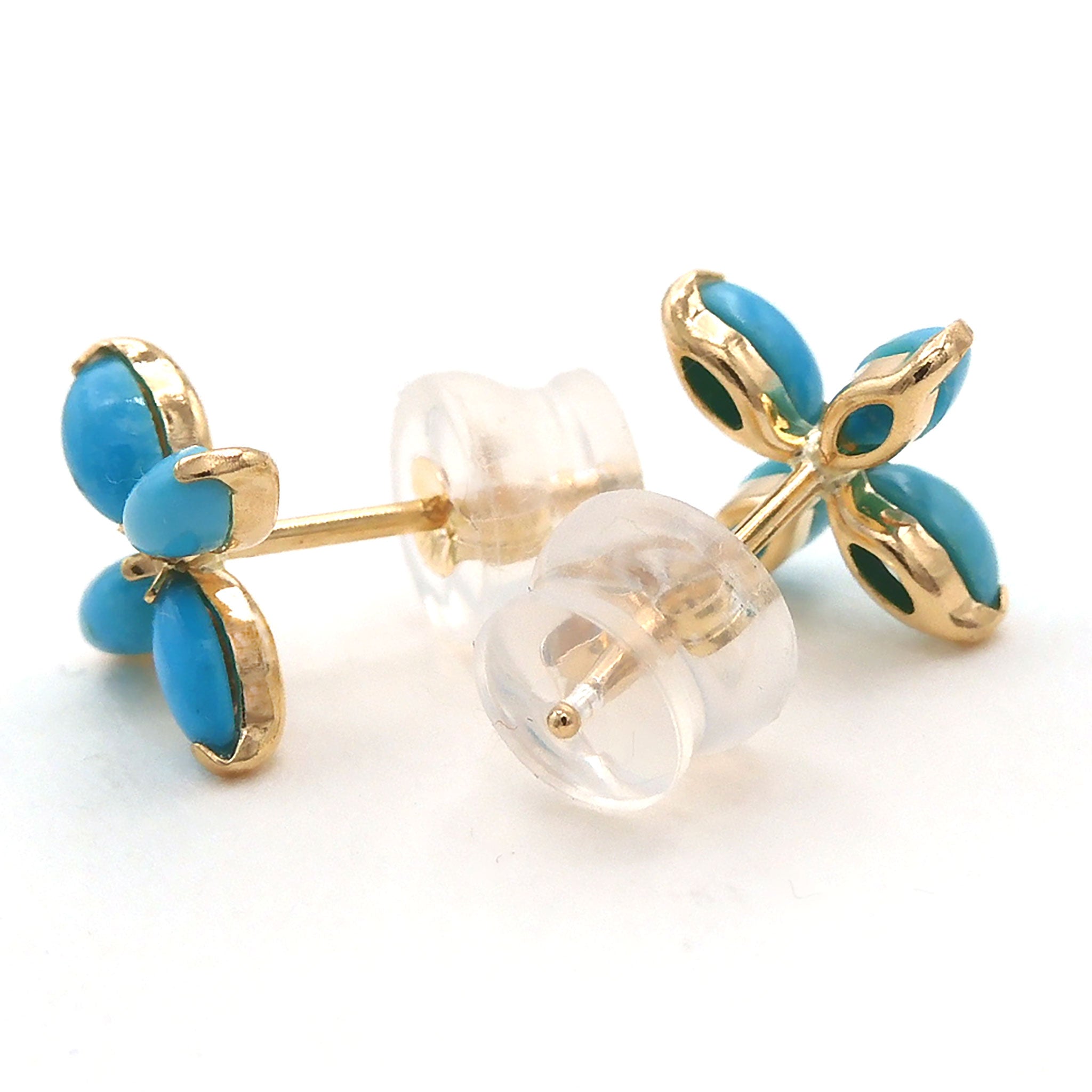 トルコ石 K18ピアス(フラワーモチーフ/12月誕生石)《26H00409》